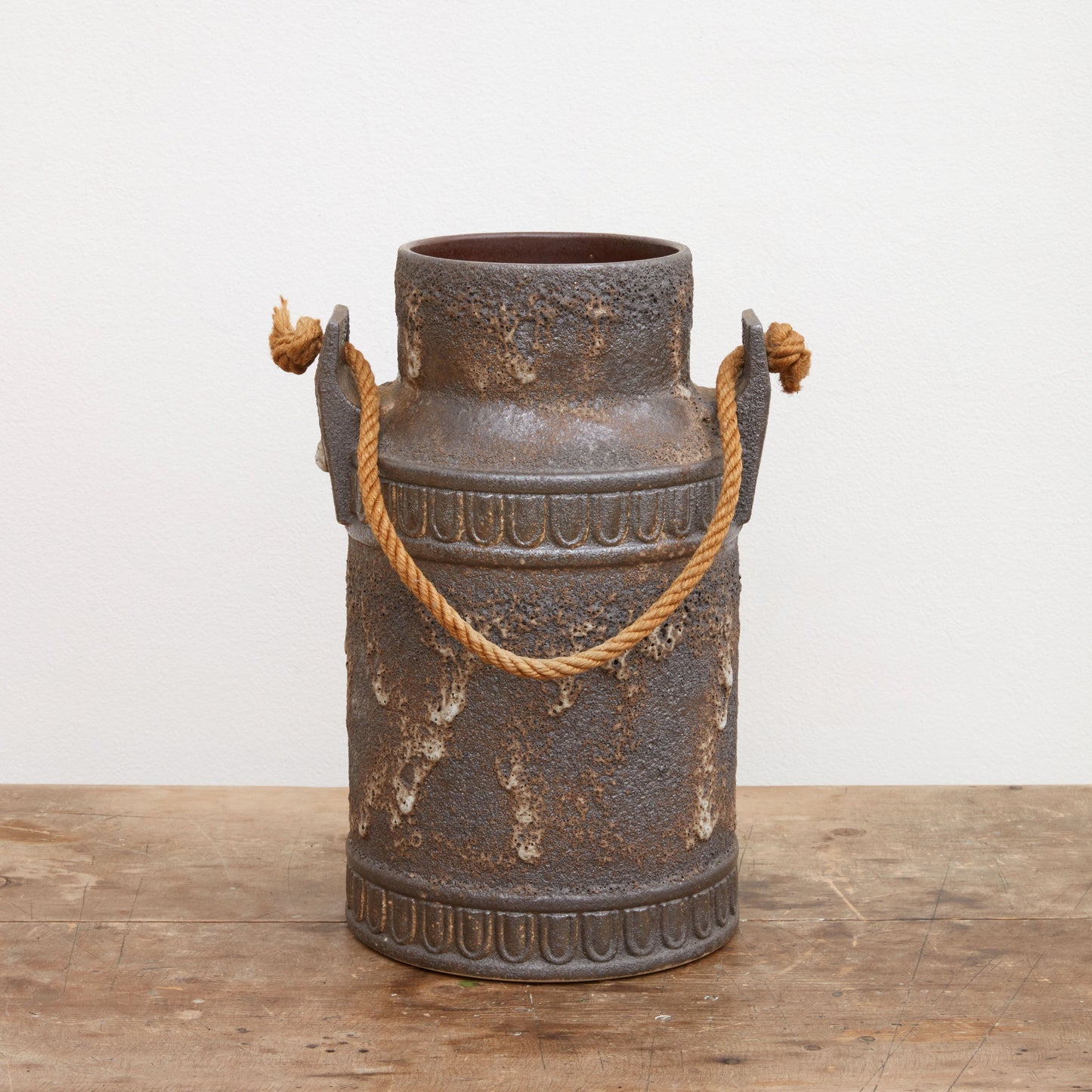 Brutalist Salt Glazed Rope Handled Ceramic Vase