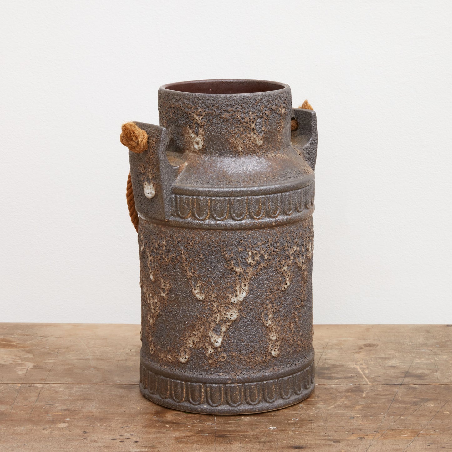 Brutalist Salt Glazed Rope Handled Ceramic Vase