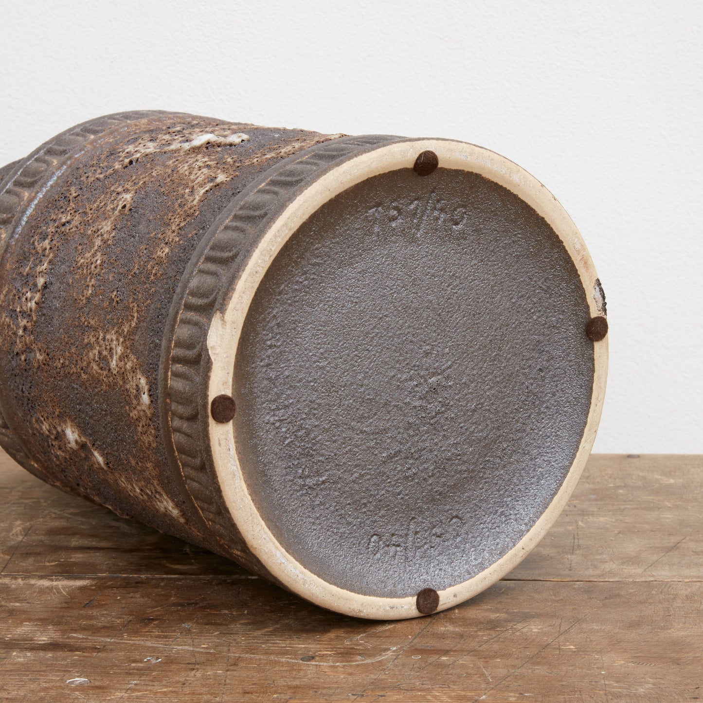 Brutalist Salt Glazed Rope Handled Ceramic Vase