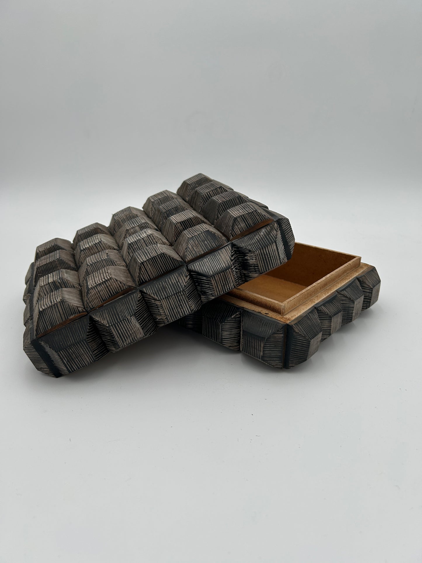 Carved Dark Gray Horn Box