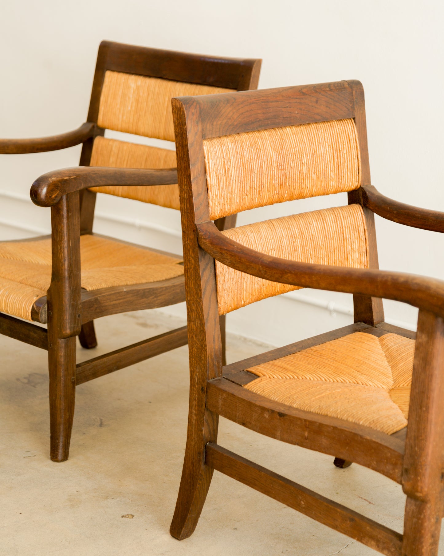 French Oak + Rush Armchairs
