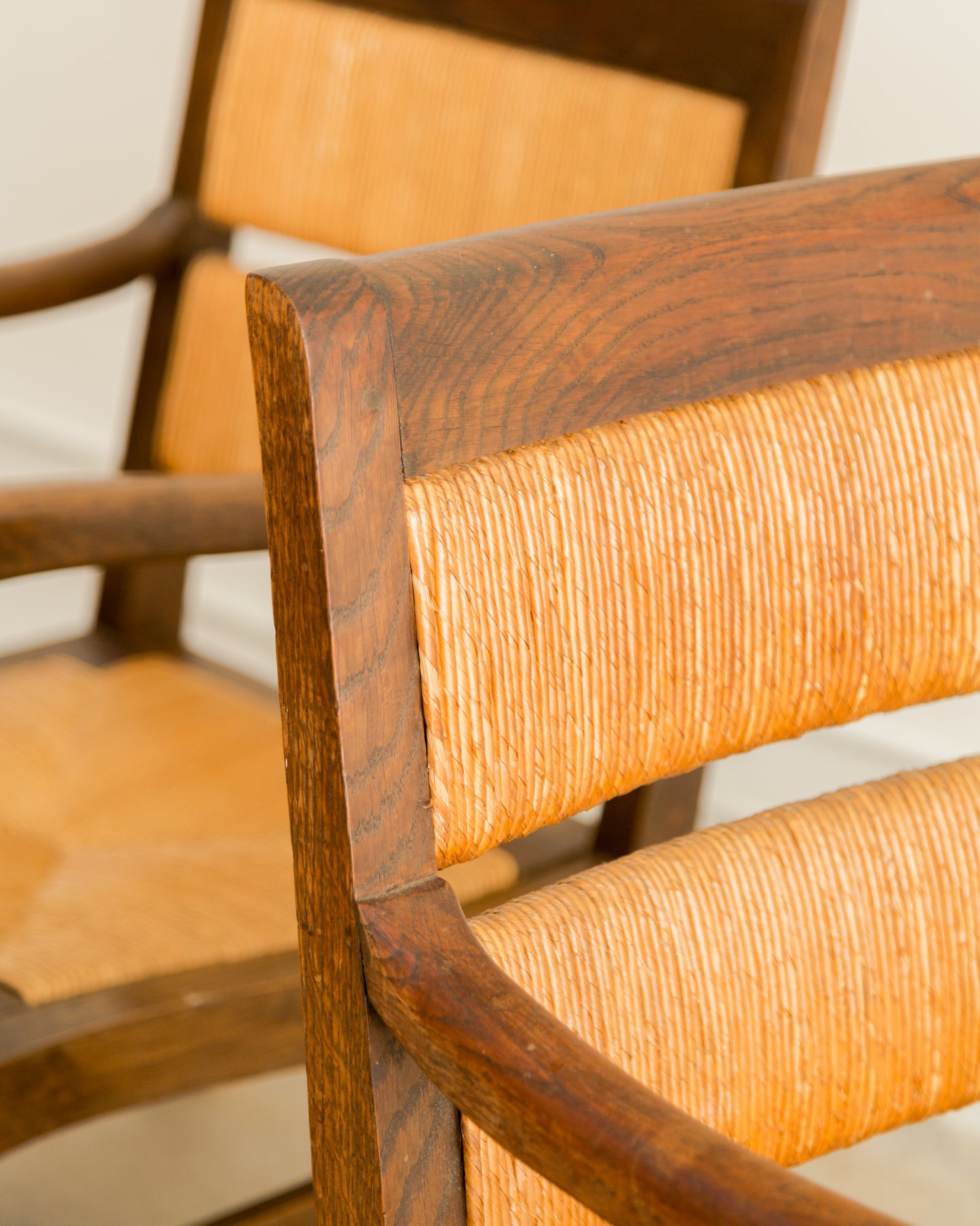 French Oak + Rush Armchairs