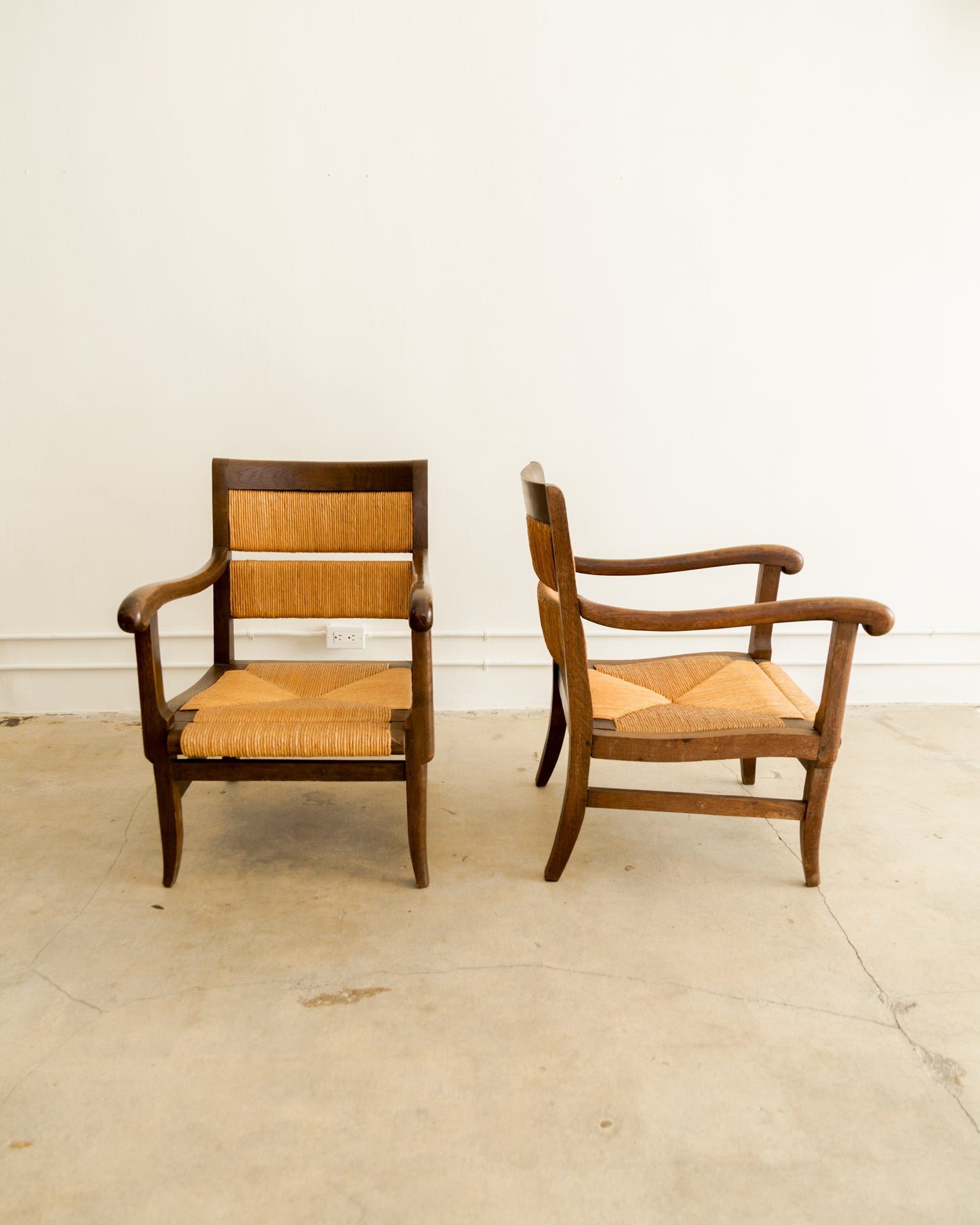 French Oak + Rush Armchairs