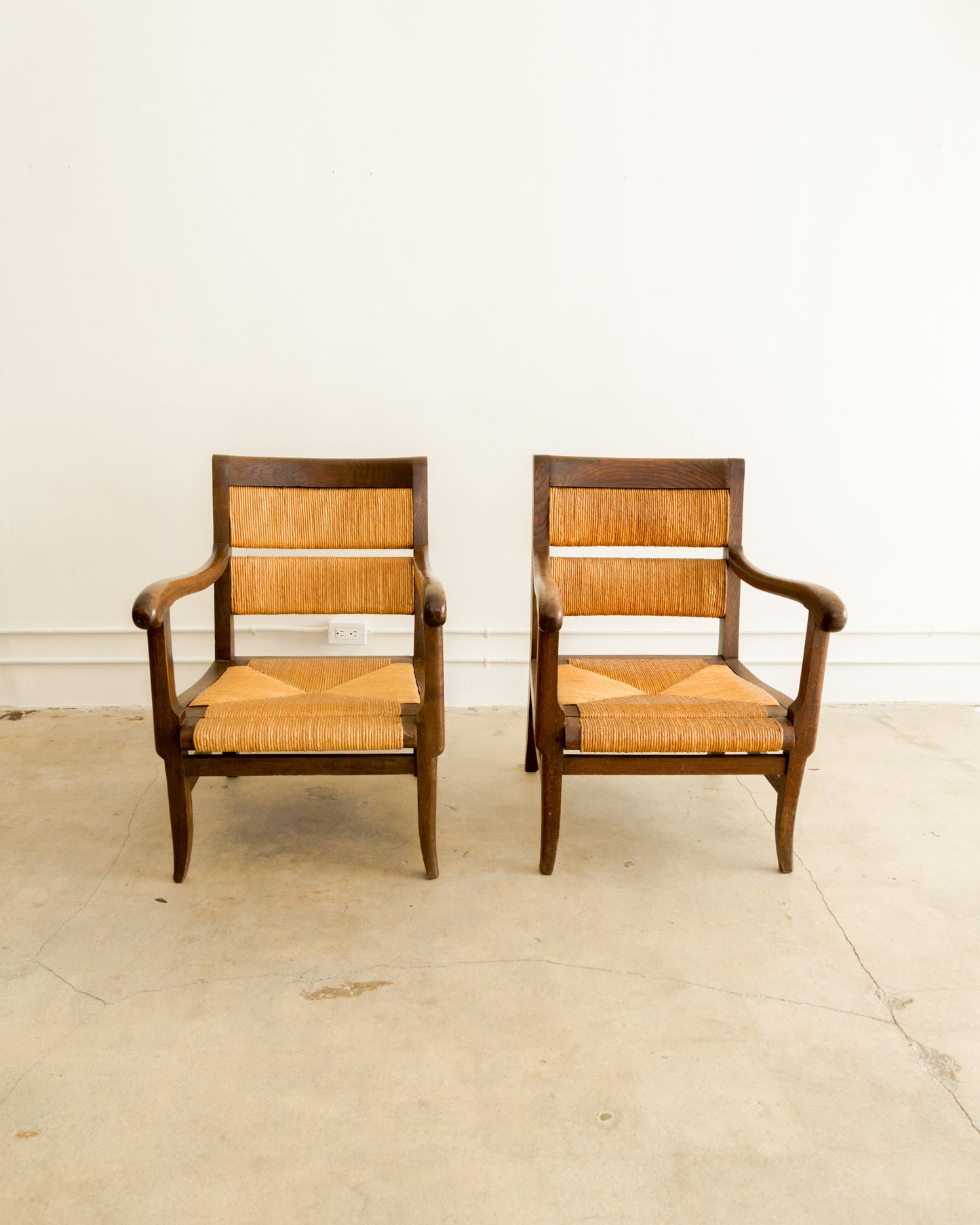 French Oak + Rush Armchairs