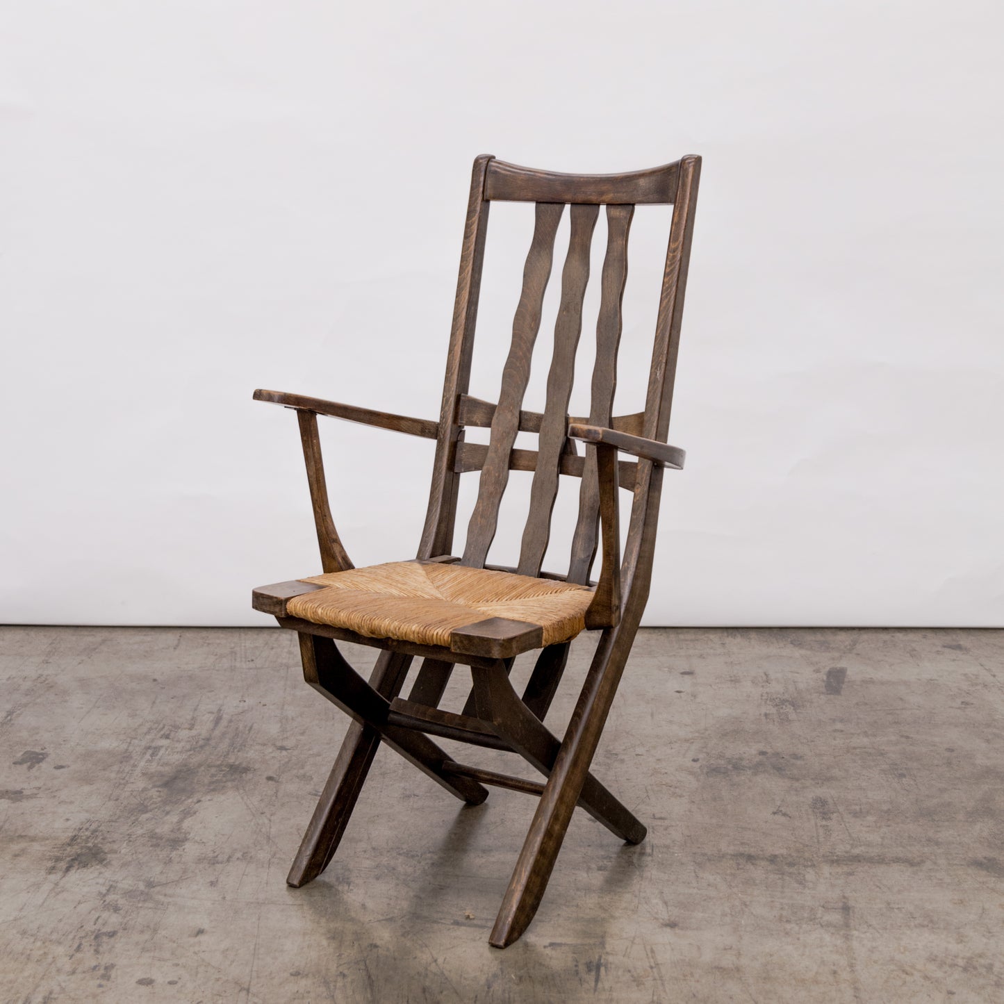 Brutalist Slat Back Adjustable Armchairs