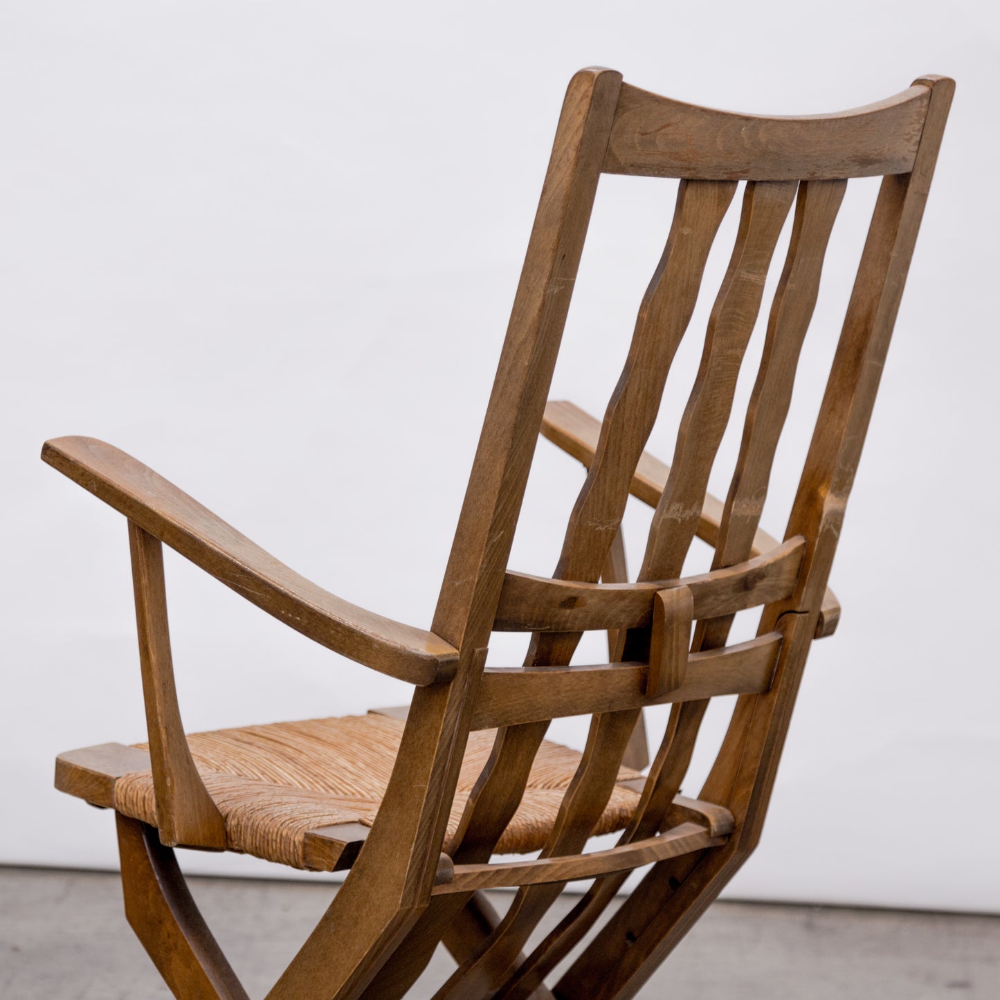 Brutalist Slat Back Adjustable Armchairs