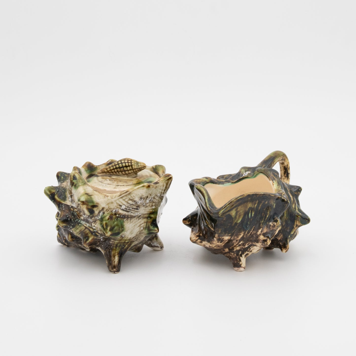 Majolica Porcelain Conch - Cream Pitcher + Sugar Bowl Set