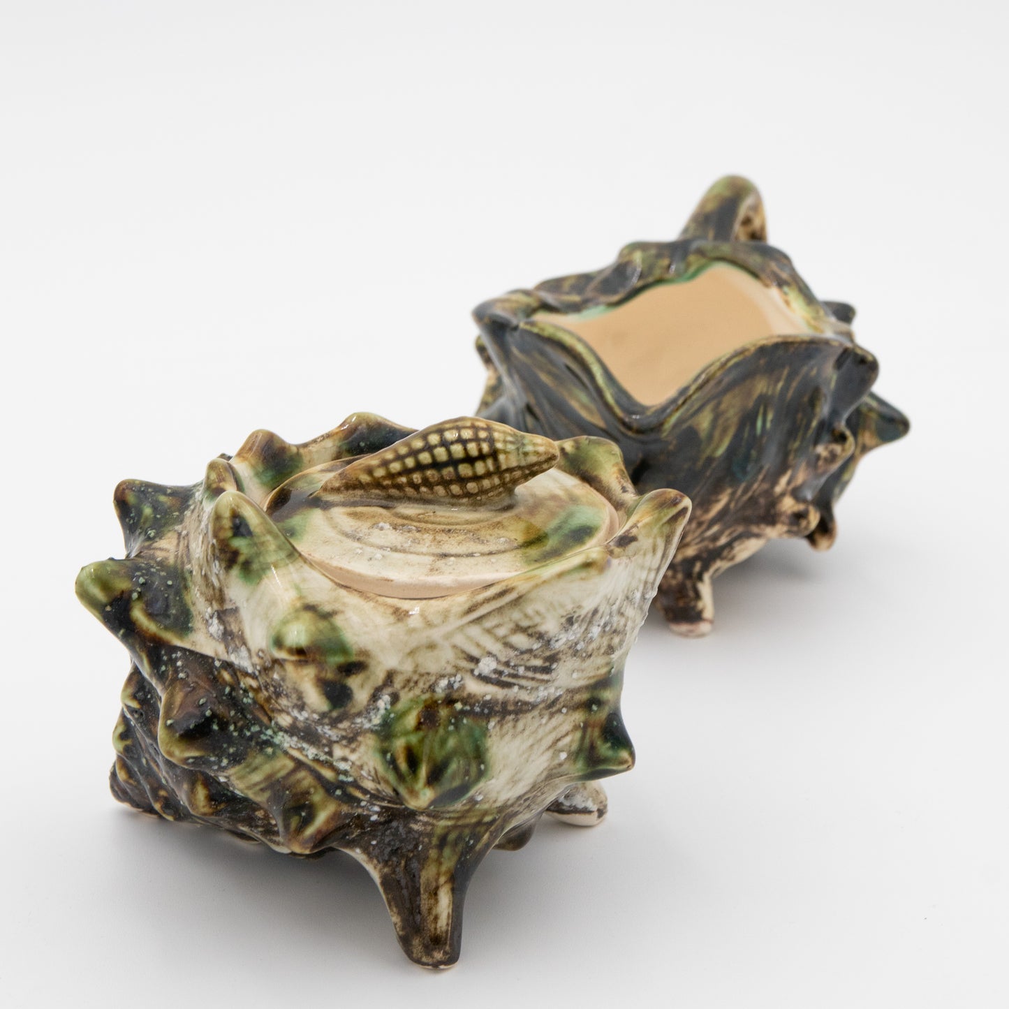 Majolica Porcelain Conch - Cream Pitcher + Sugar Bowl Set