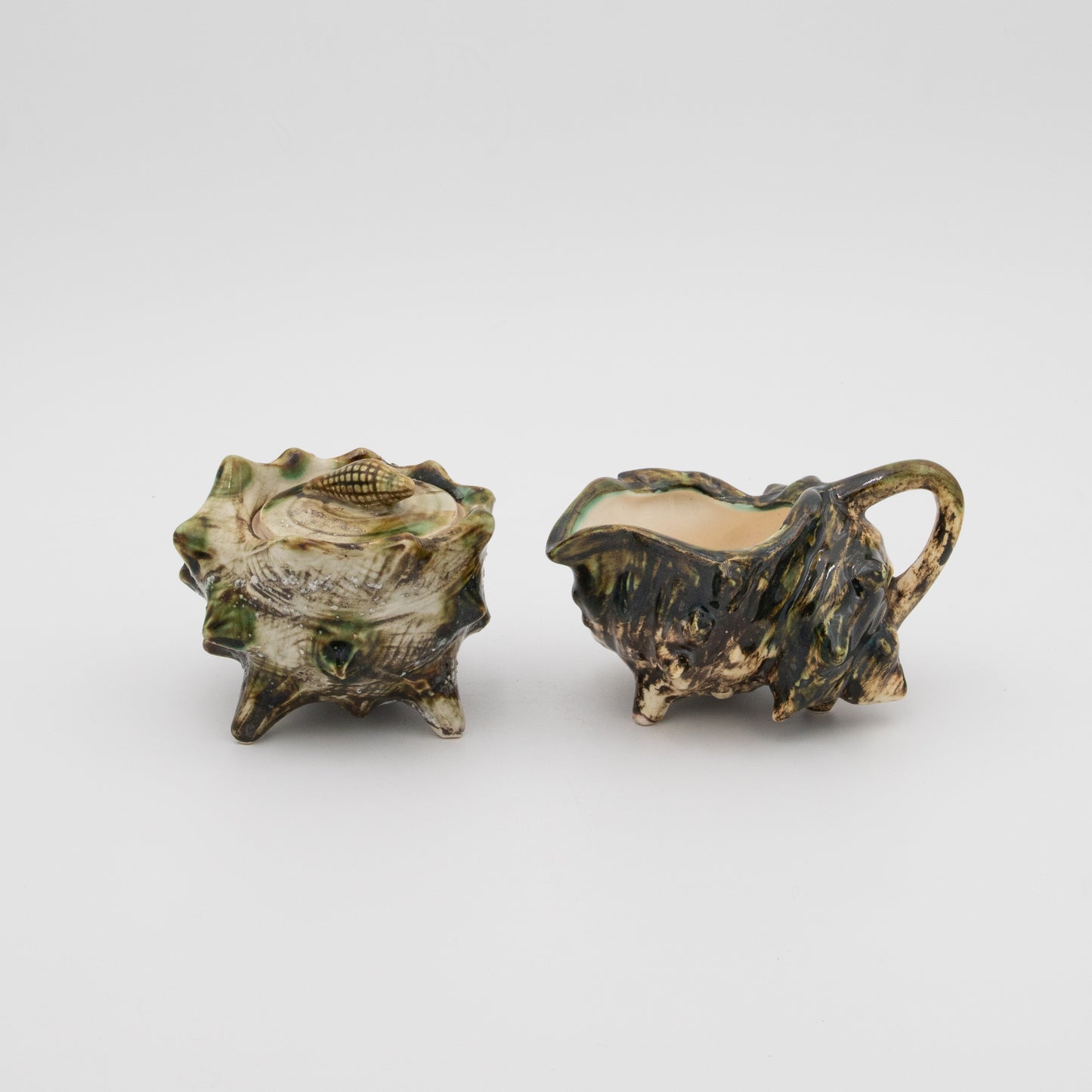 Majolica Porcelain Conch - Cream Pitcher + Sugar Bowl Set