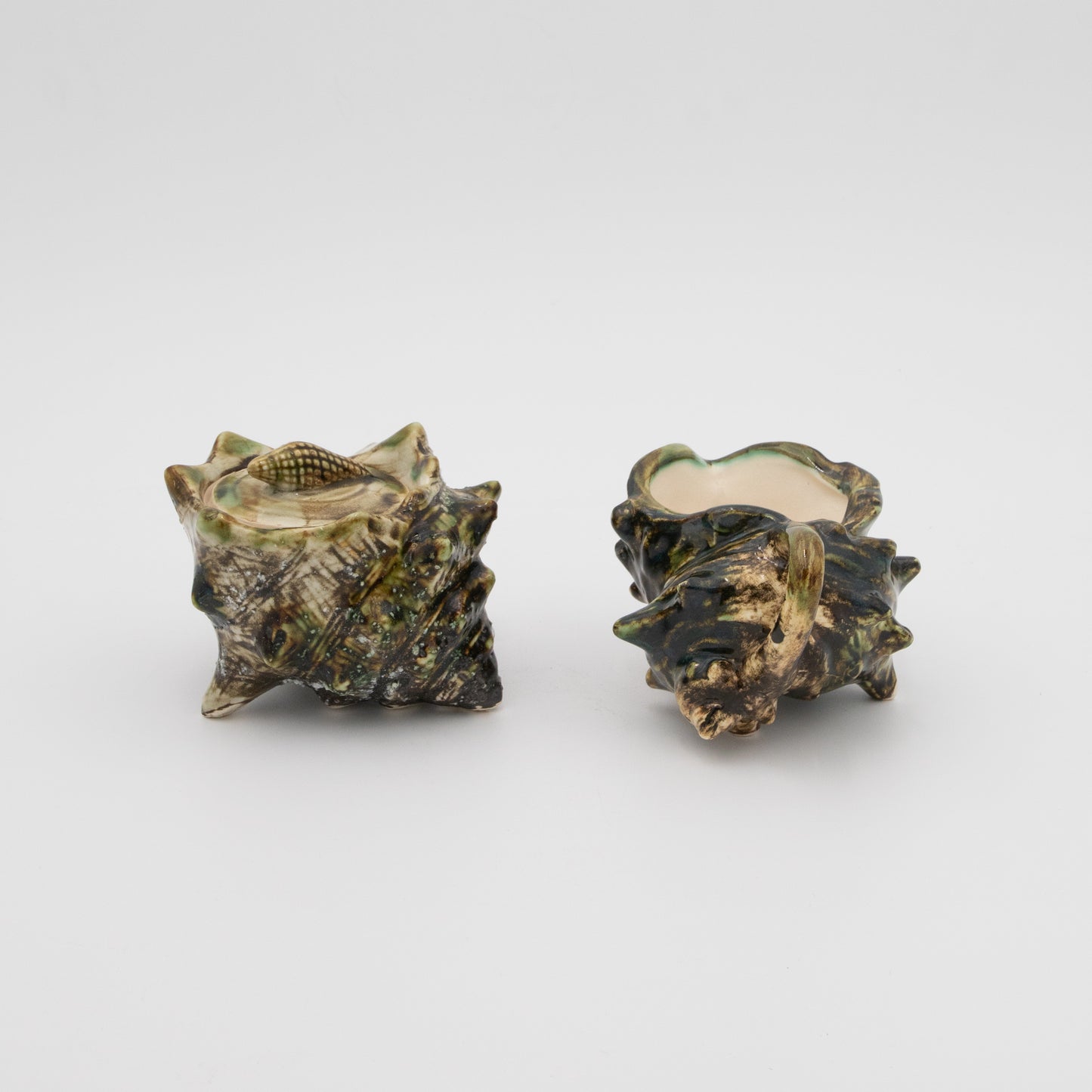 Majolica Porcelain Conch - Cream Pitcher + Sugar Bowl Set