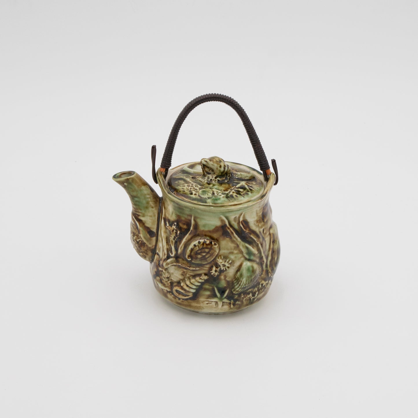 Majolica Ceramic Shell Seascape - Teapot with Wire Handle