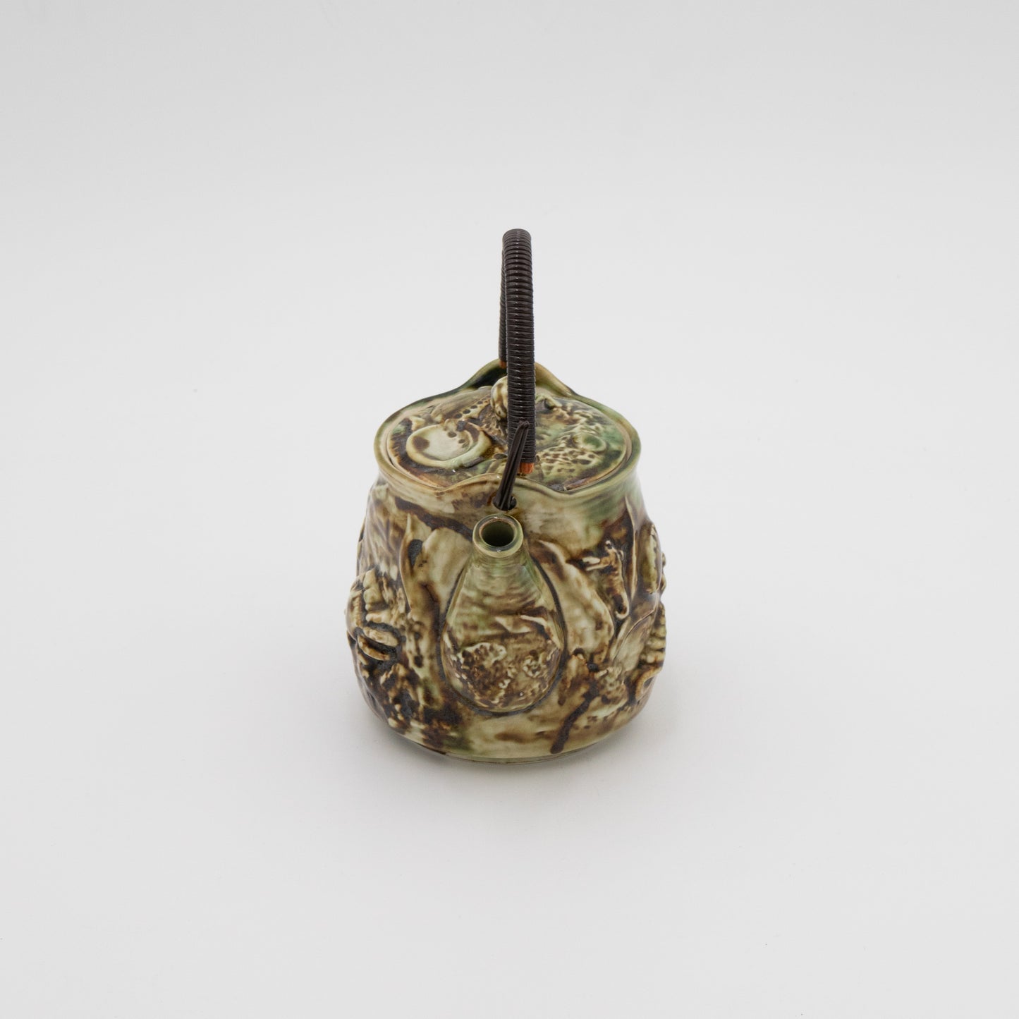 Majolica Ceramic Shell Seascape - Teapot with Wire Handle