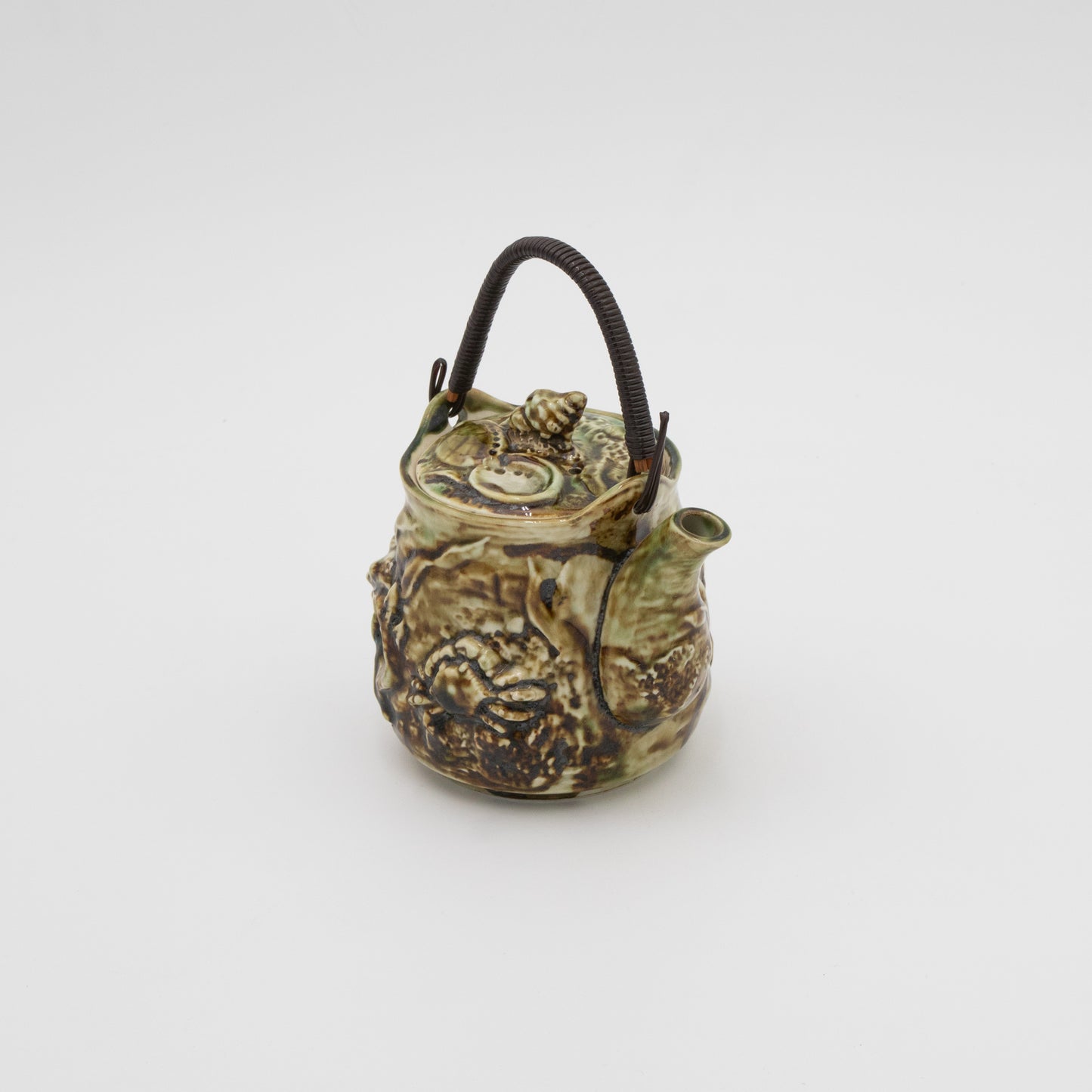 Majolica Ceramic Shell Seascape - Teapot with Wire Handle