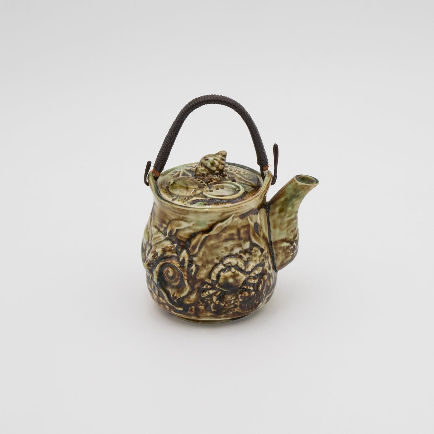 Majolica Ceramic Shell Seascape - Teapot with Wire Handle