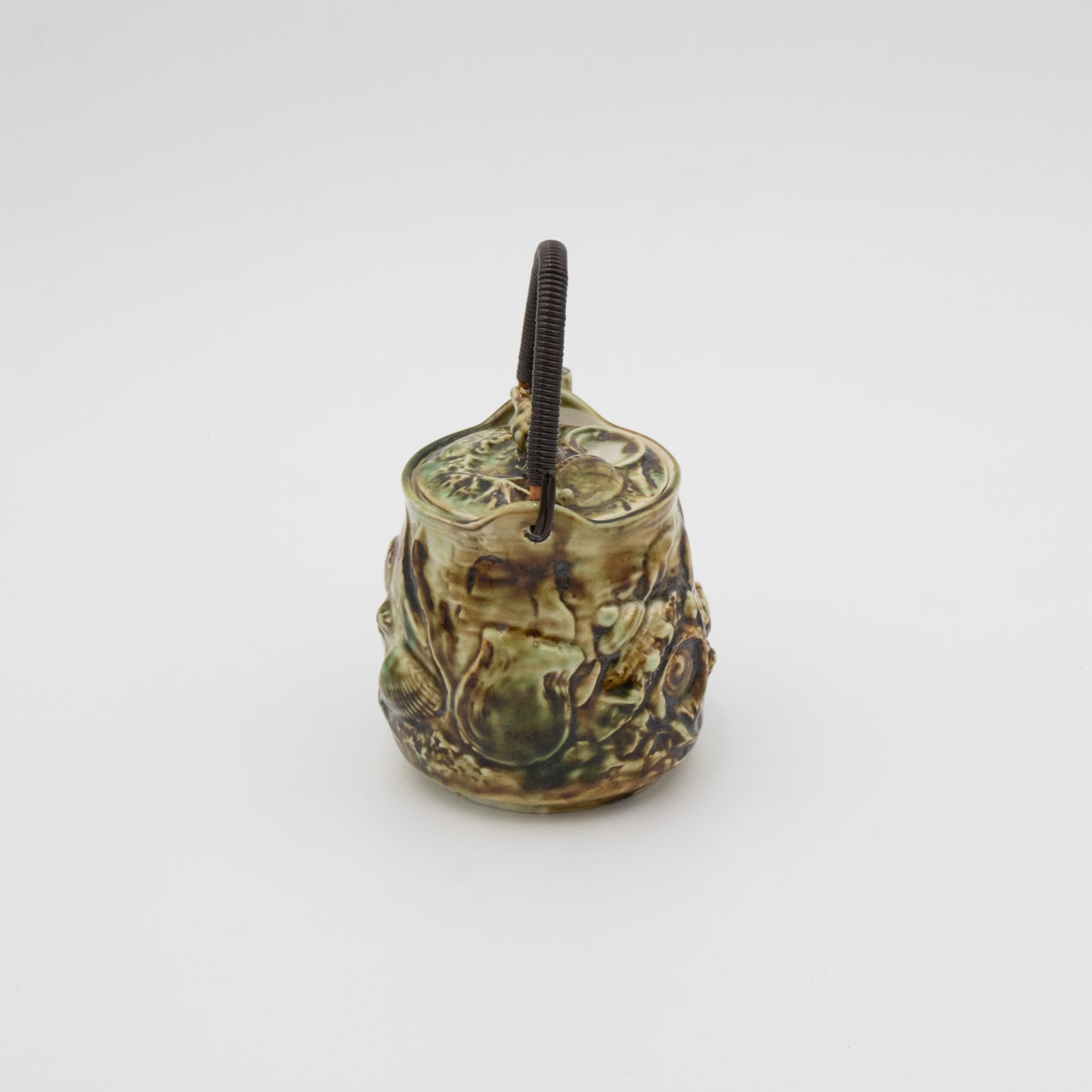 Majolica Ceramic Shell Seascape - Teapot with Wire Handle