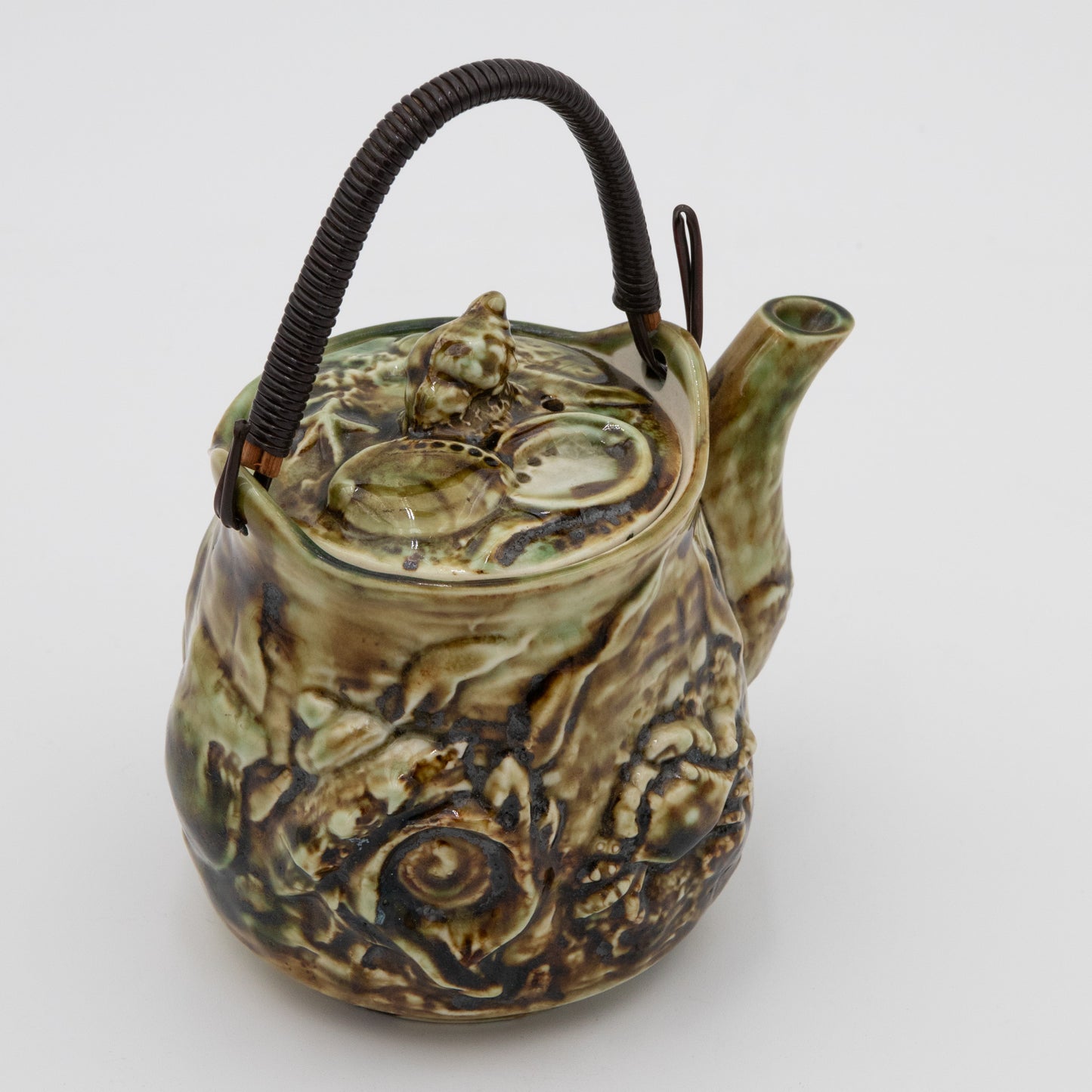 Majolica Ceramic Shell Seascape - Teapot with Wire Handle
