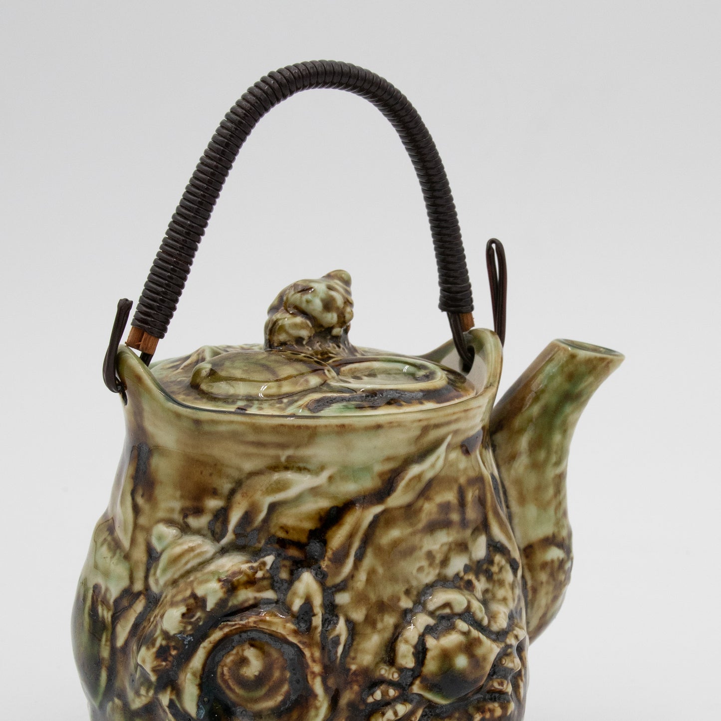 Majolica Ceramic Shell Seascape - Teapot with Wire Handle