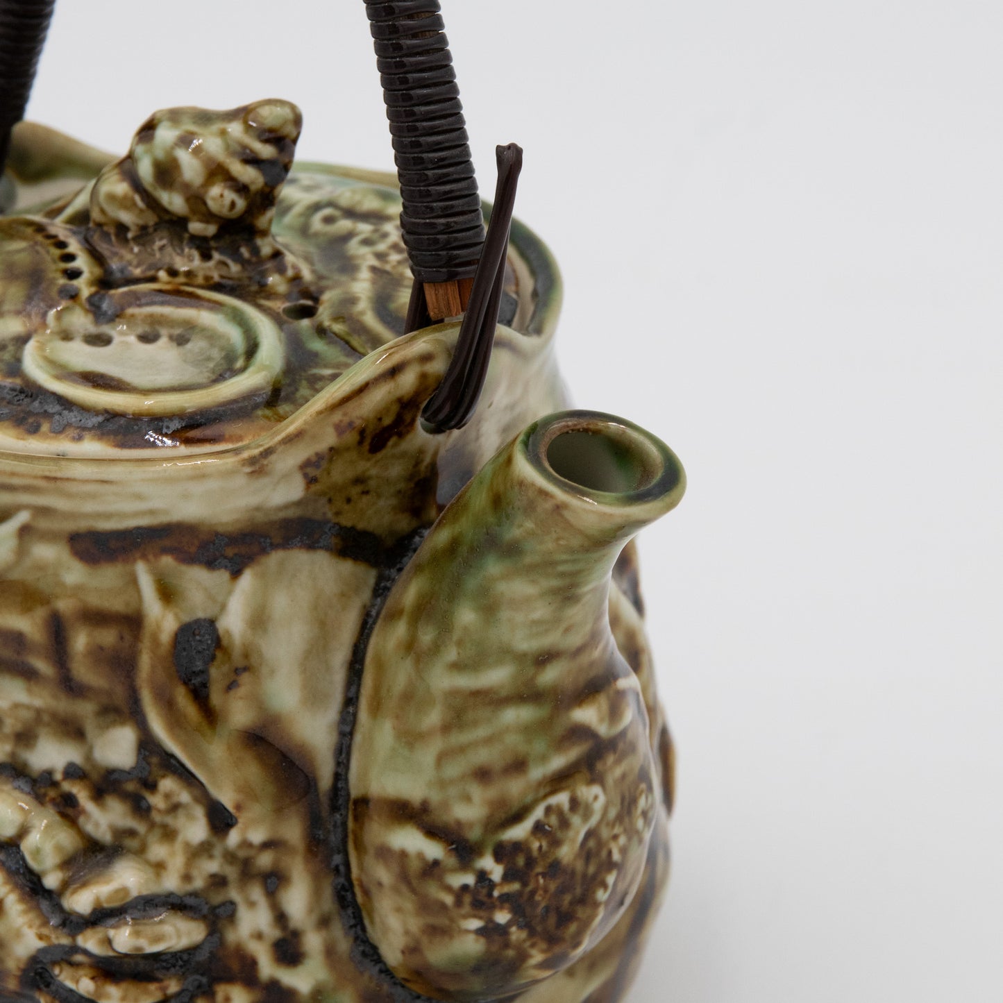 Majolica Ceramic Shell Seascape - Teapot with Wire Handle