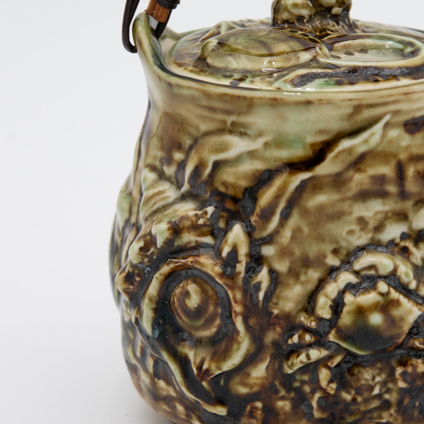 Majolica Ceramic Shell Seascape - Teapot with Wire Handle