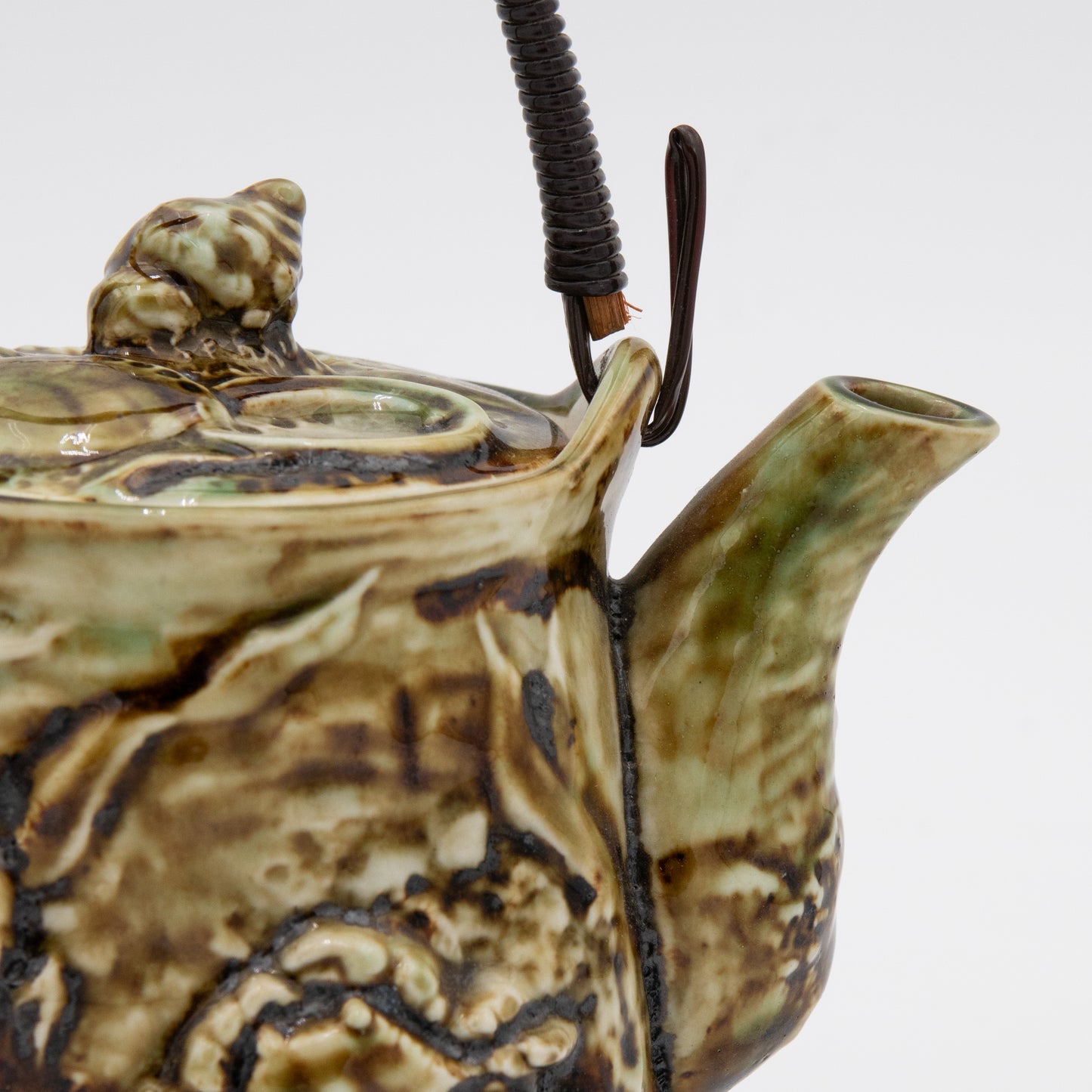 Majolica Ceramic Shell Seascape - Teapot with Wire Handle