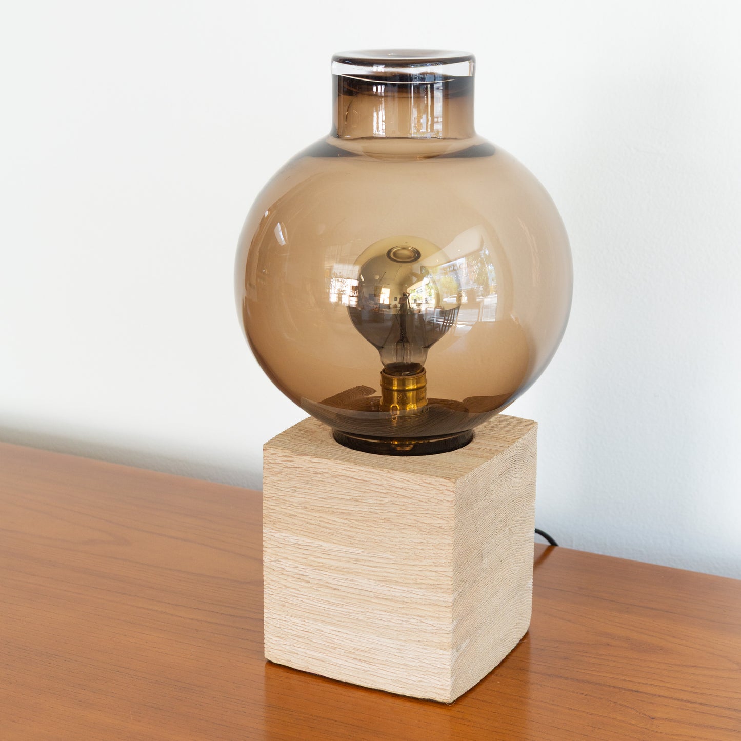 Topaz Globe + Oak Base Table Lamp
