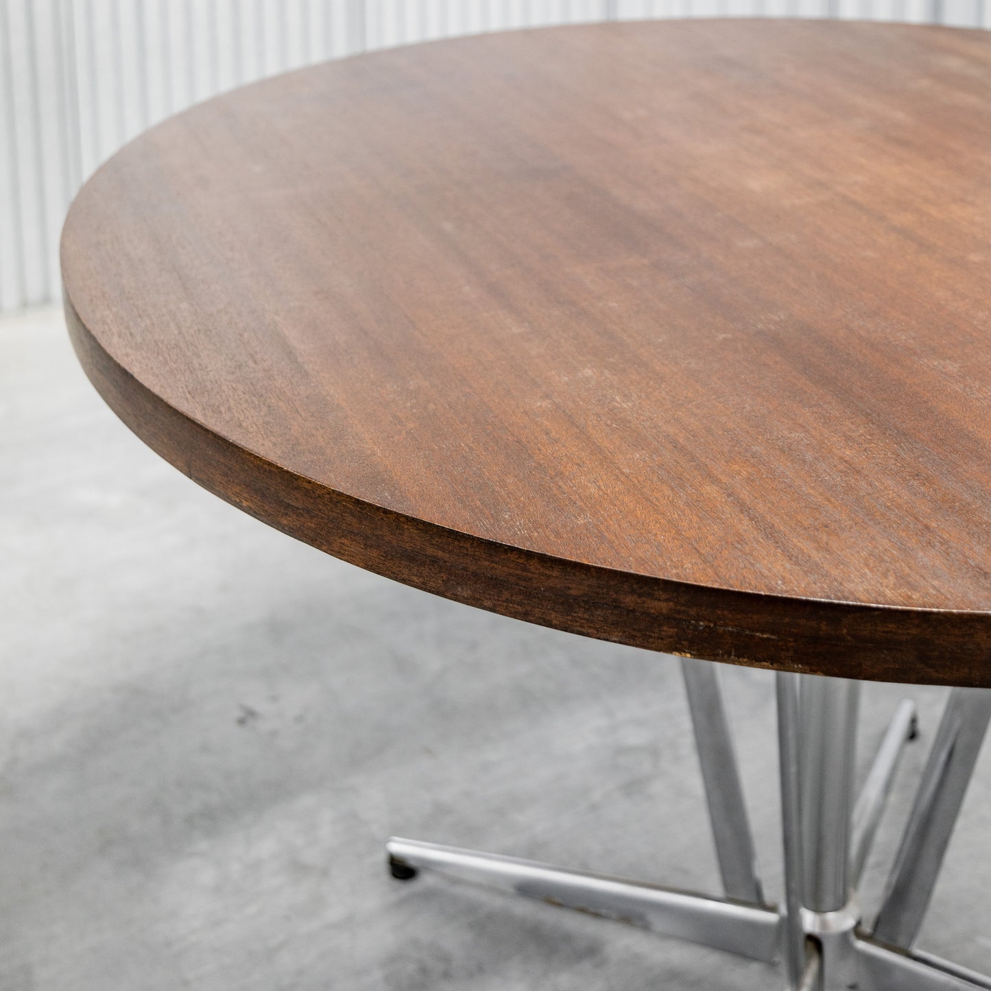 Walnut & Chrome Round Dining Table