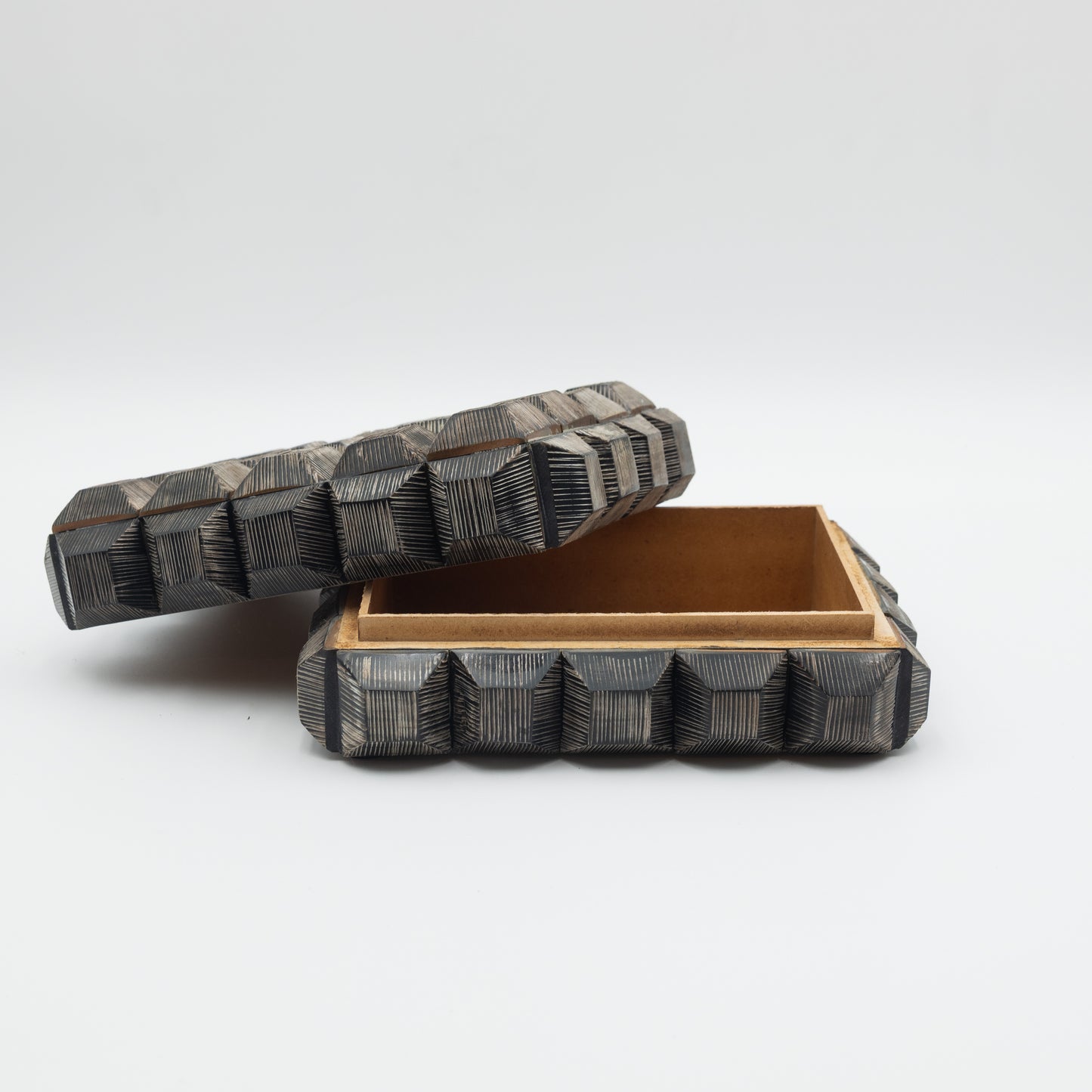Carved Dark Gray Horn Box