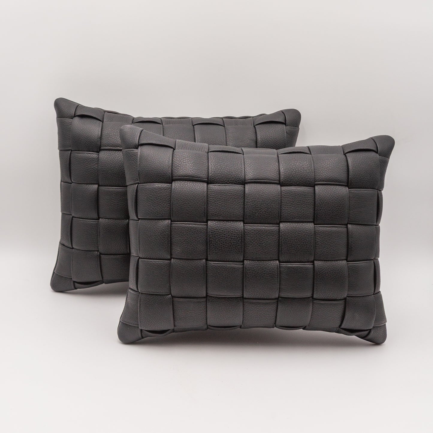 Woven Leather Pillow - Black
