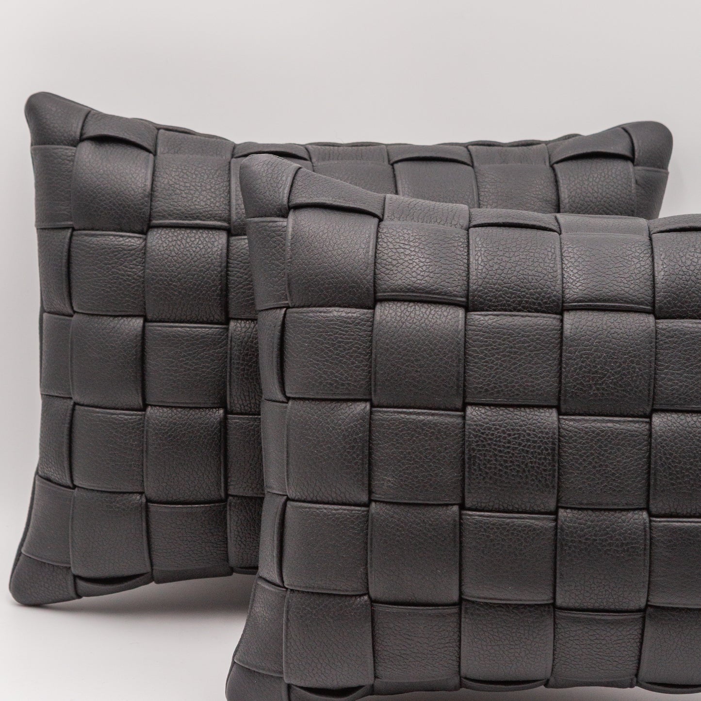 Woven Leather Pillow - Black