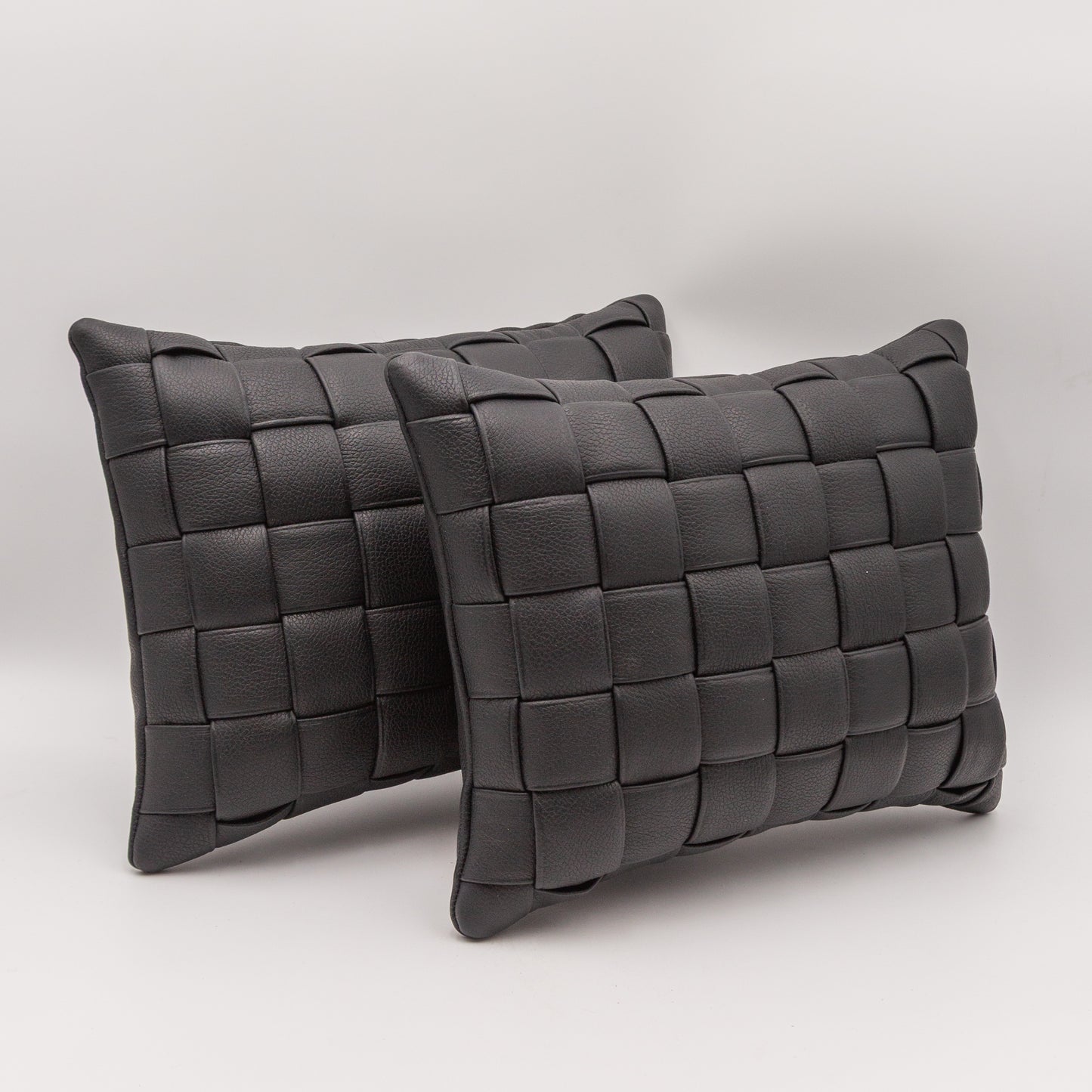 Woven Leather Pillow - Black