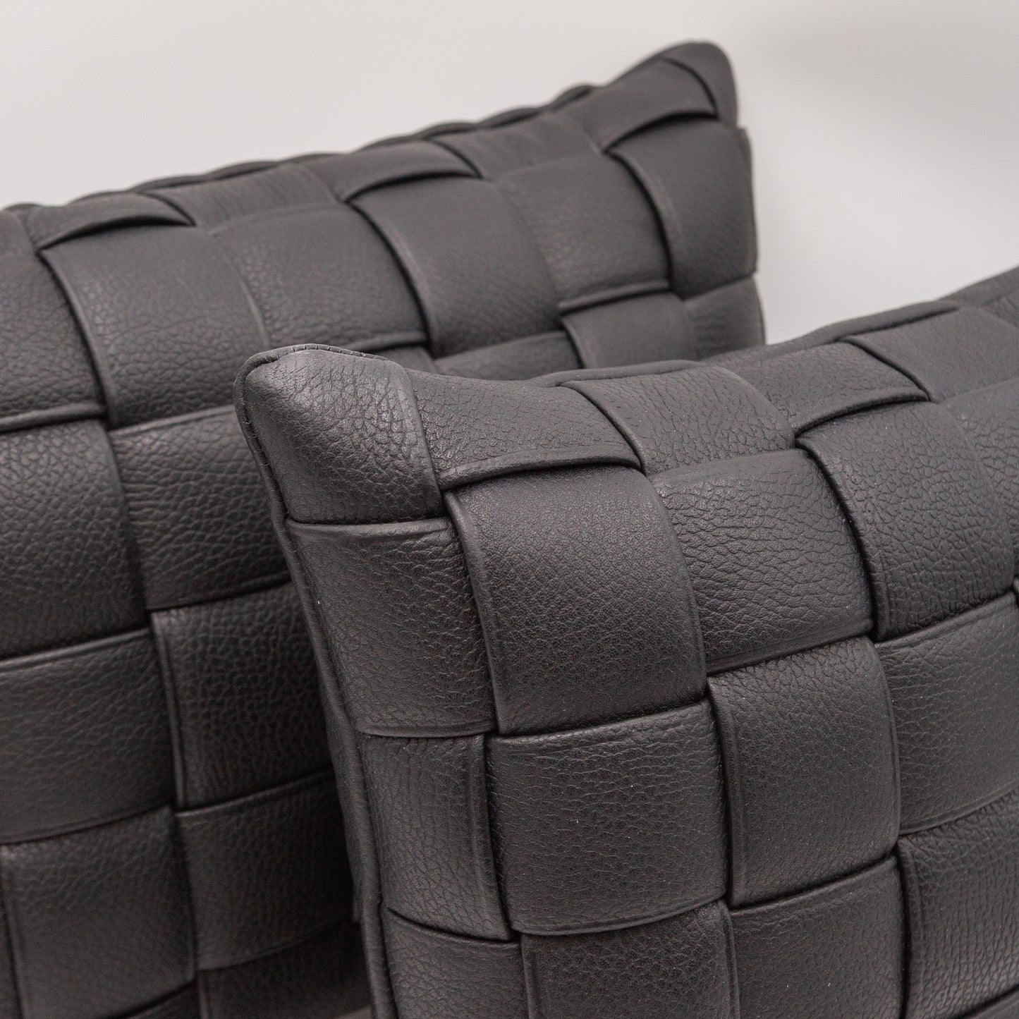 Woven Leather Pillow - Black