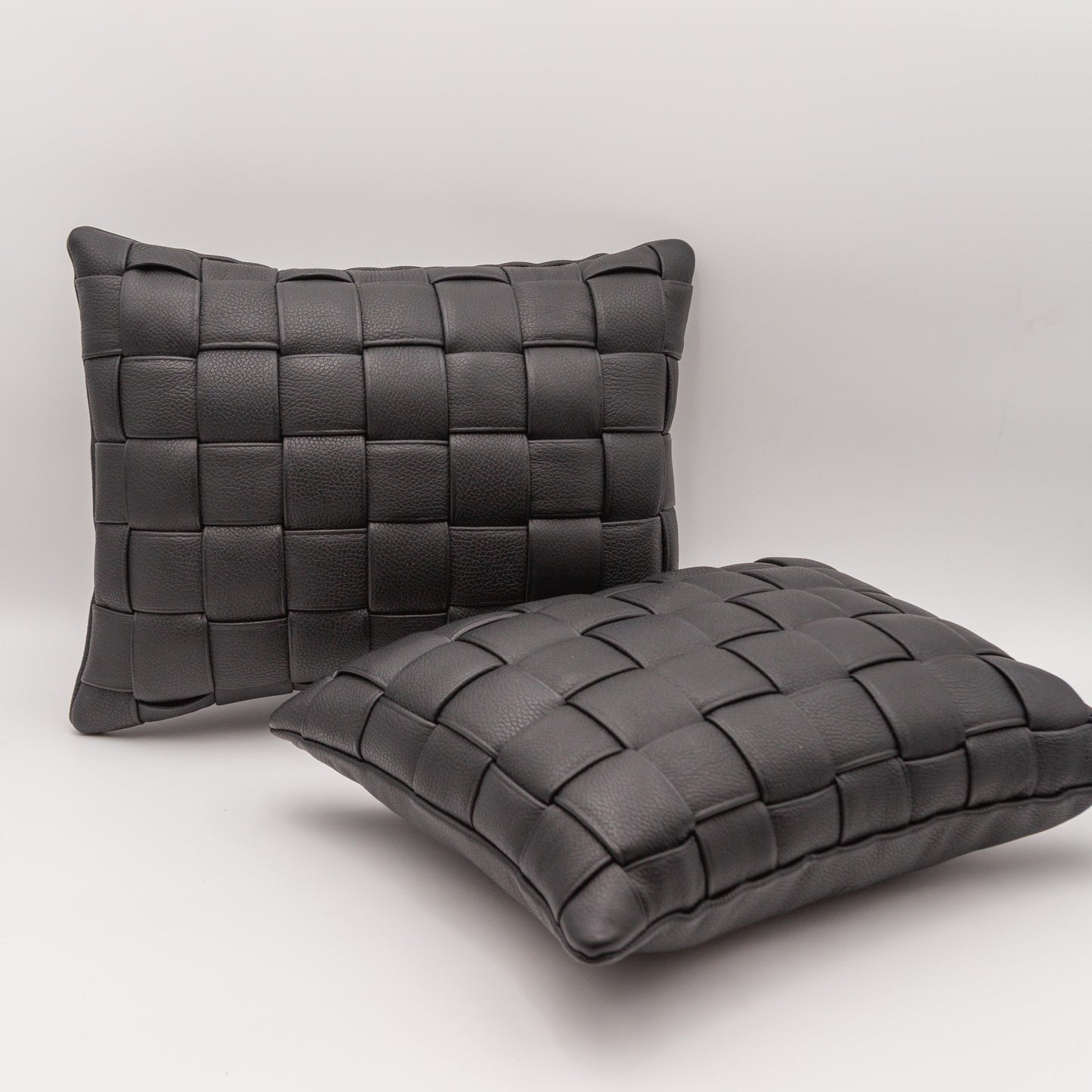 Woven Leather Pillow - Black