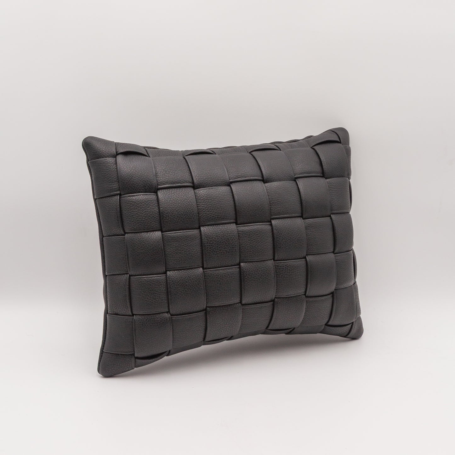 Woven Leather Pillow - Black