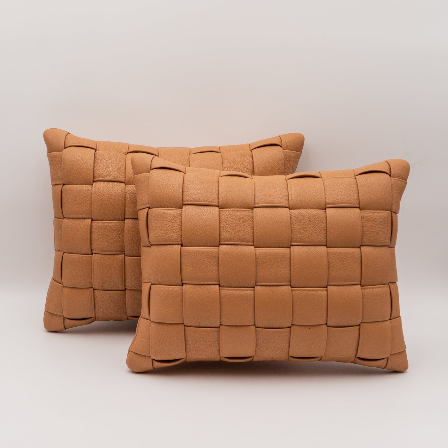 Woven Leather Pillow - Camel