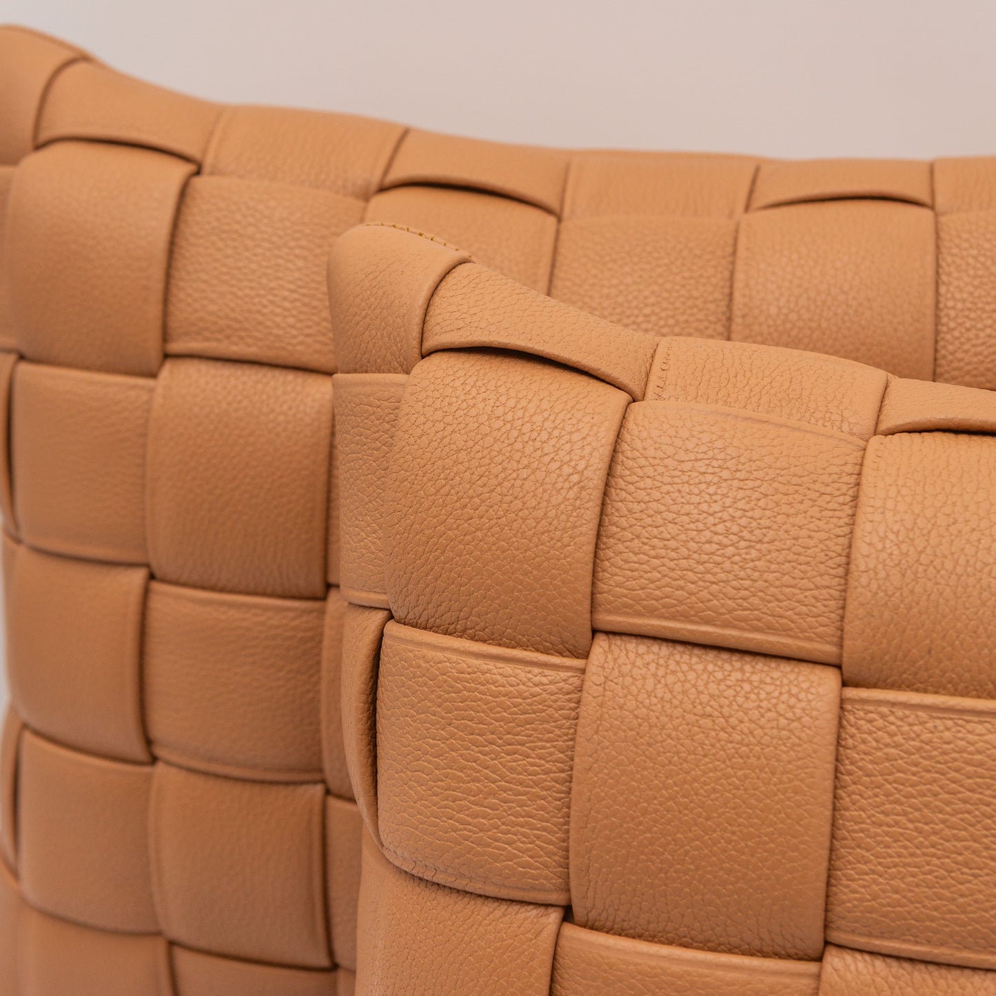 Woven Leather Pillow - Camel