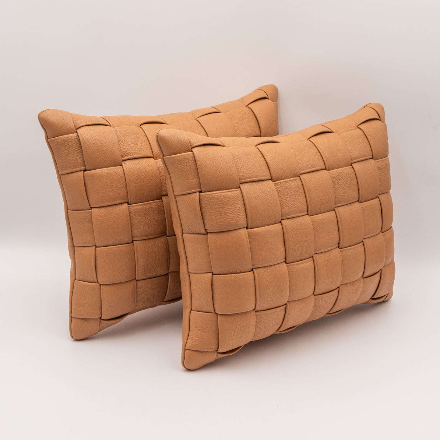 Woven Leather Pillow - Camel