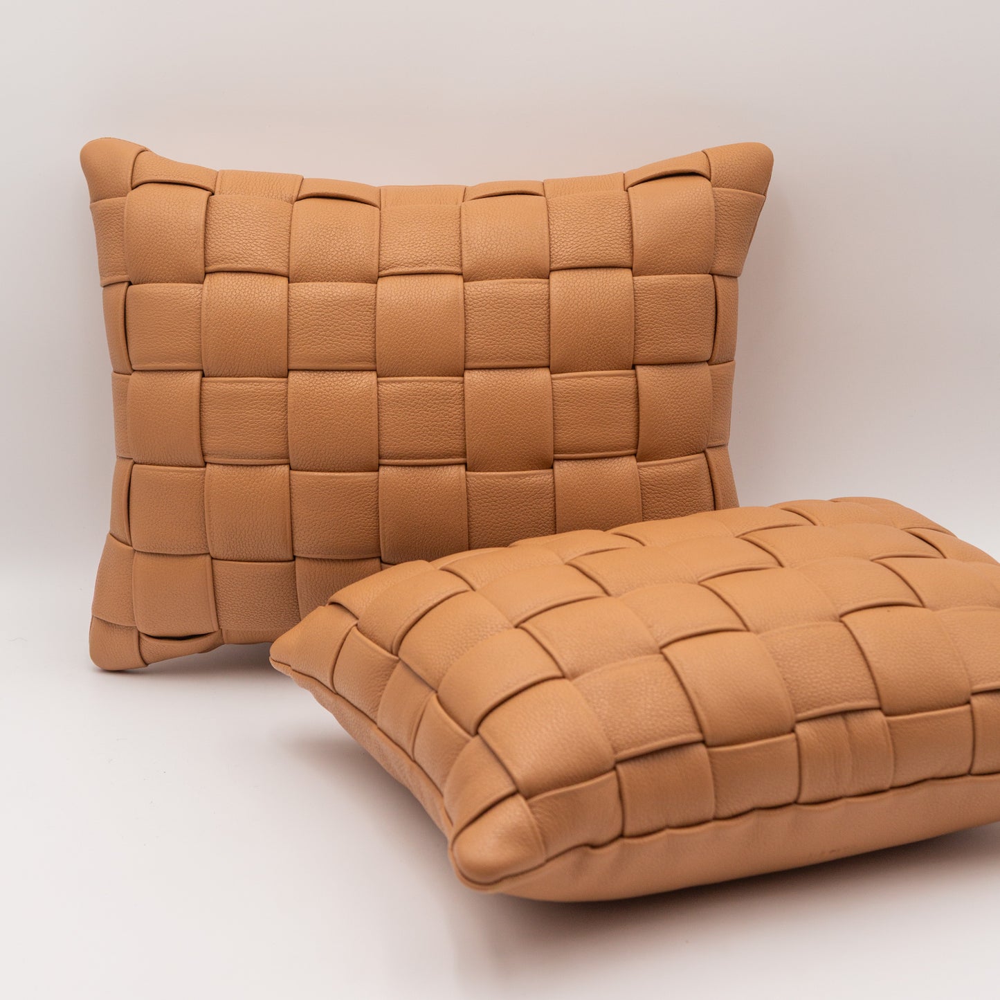 Woven Leather Pillow - Camel