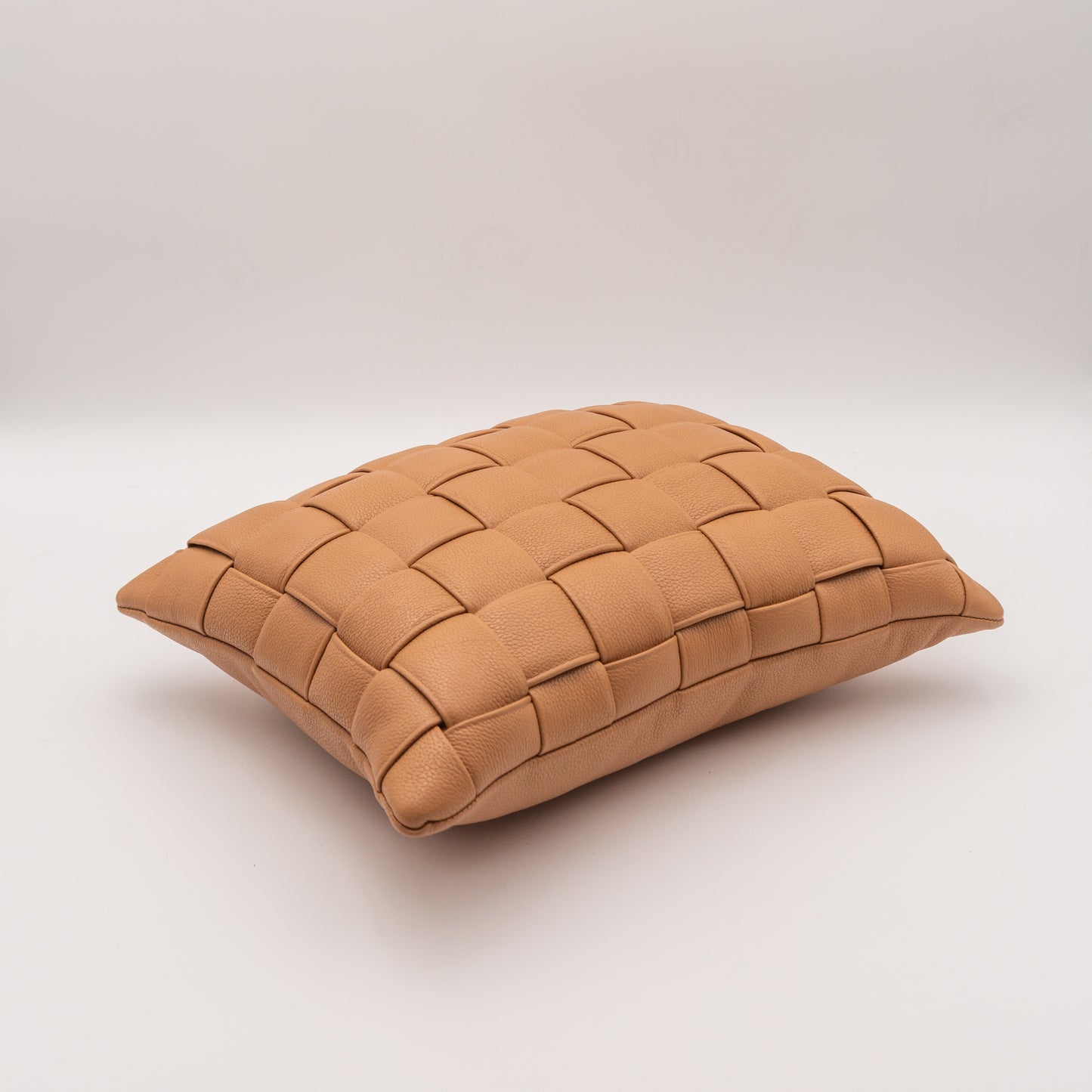 Woven Leather Pillow - Camel
