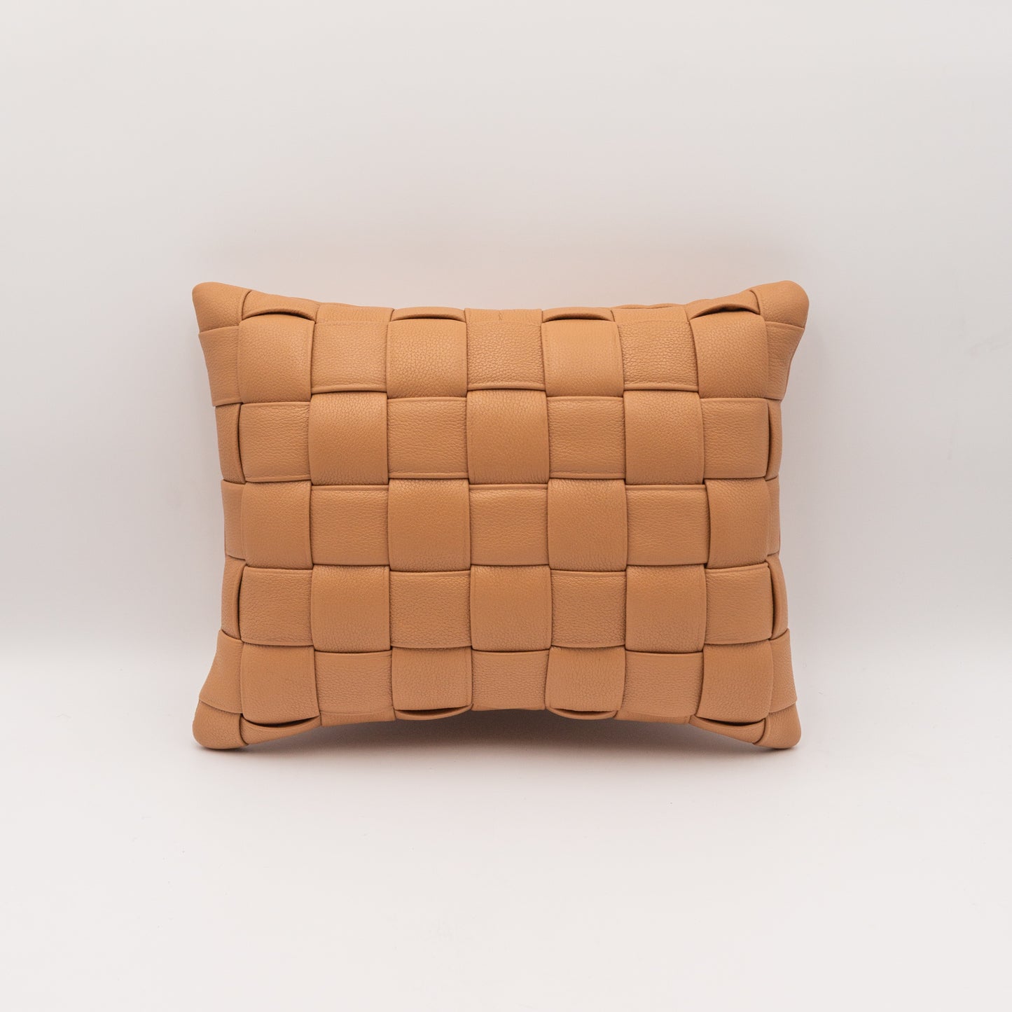 Woven Leather Pillow - Camel