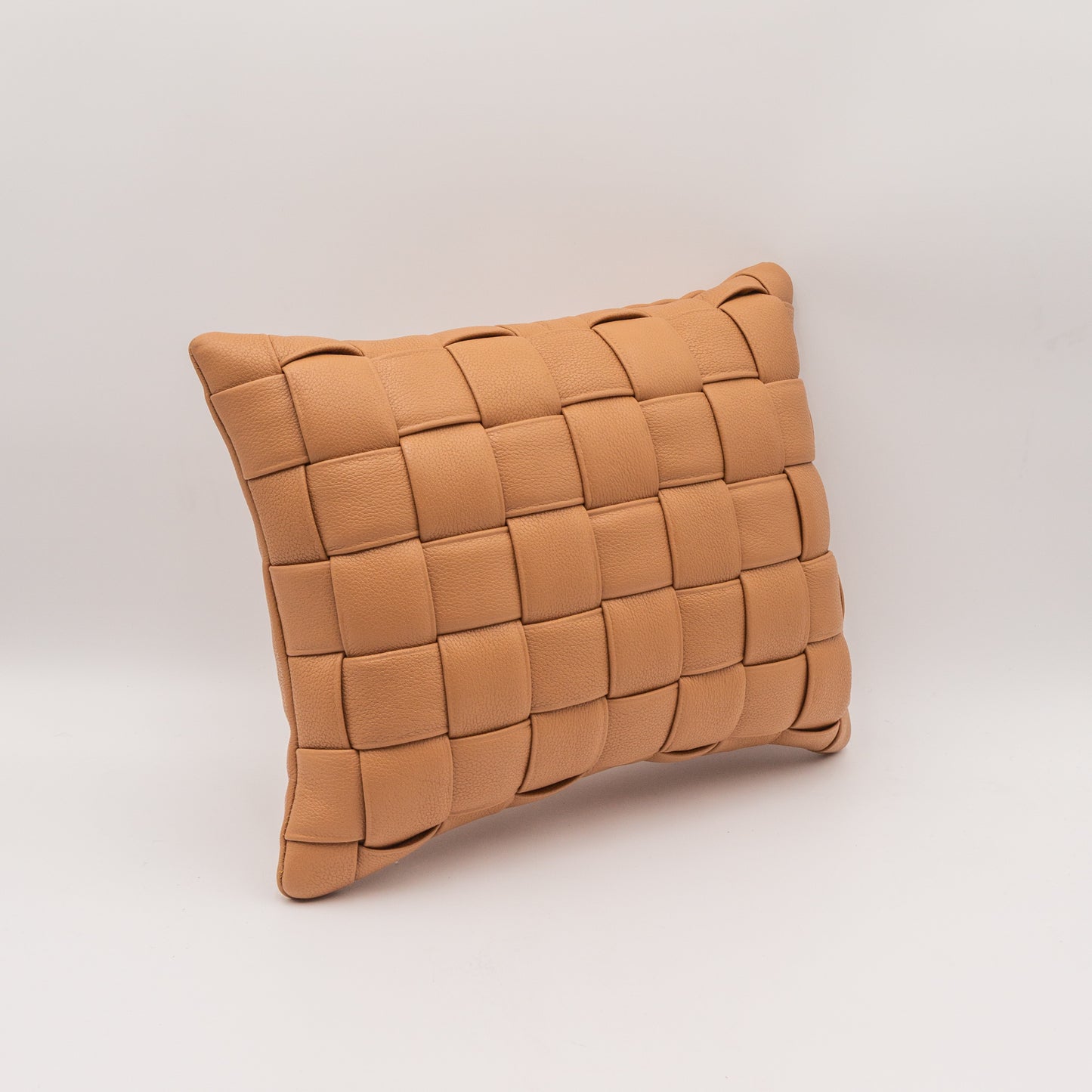 Woven Leather Pillow - Camel
