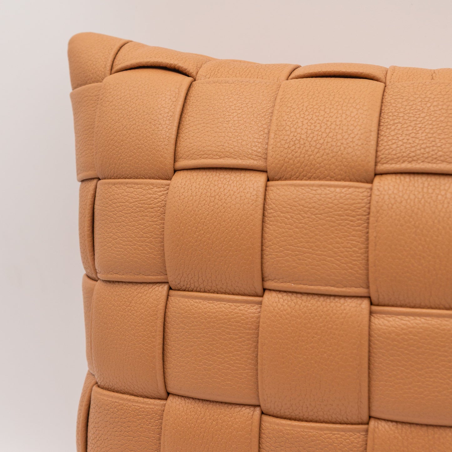 Woven Leather Pillow - Camel
