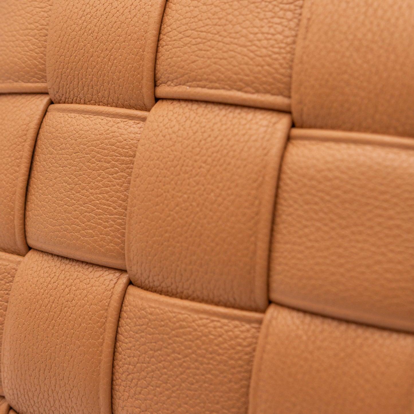 Woven Leather Pillow - Camel