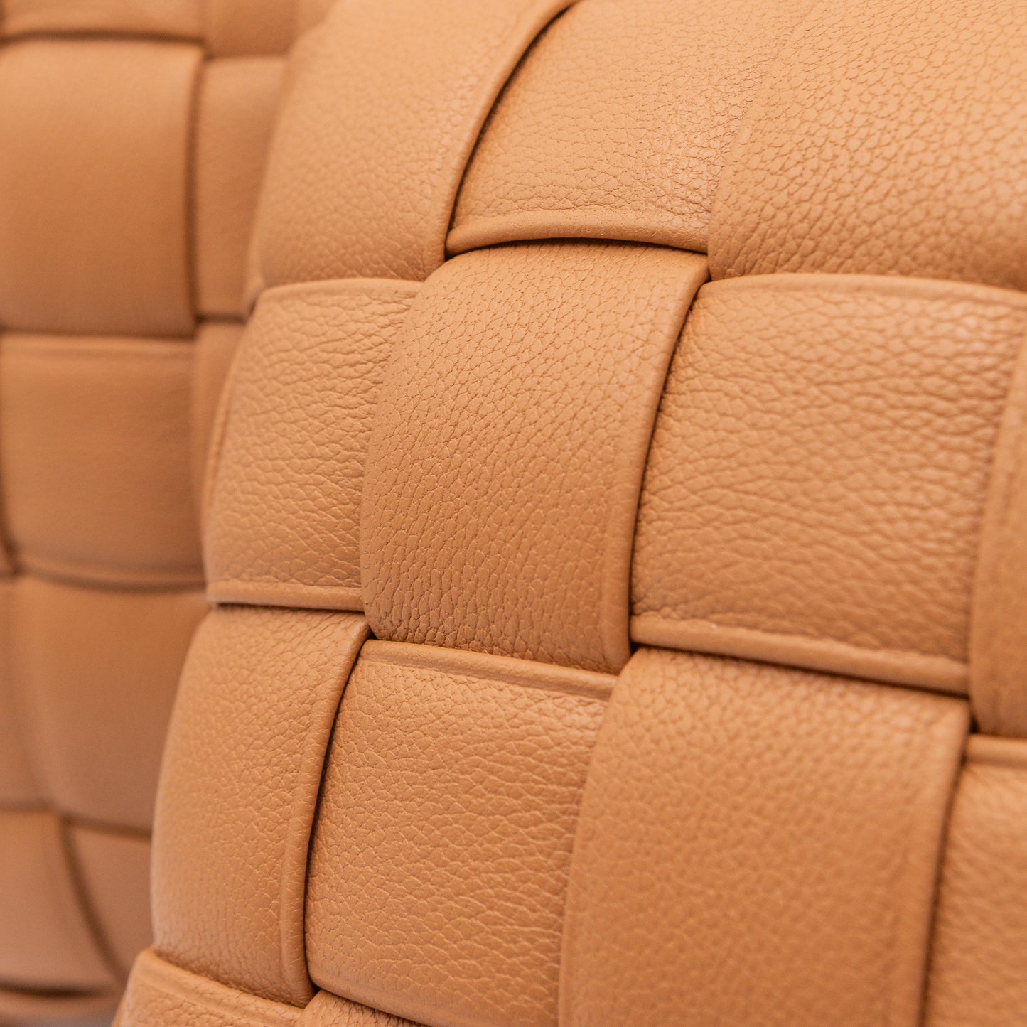 Woven Leather Pillow - Camel