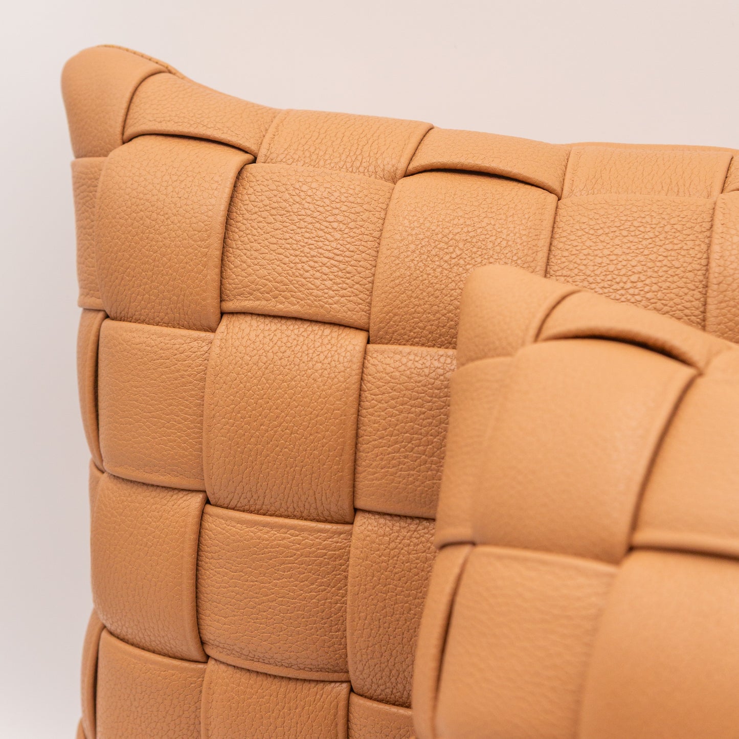 Woven Leather Pillow - Camel