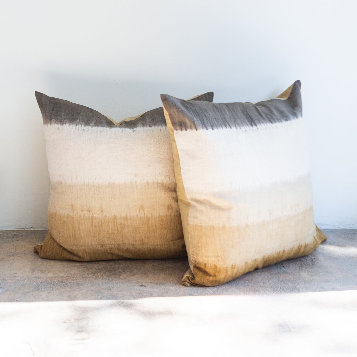 Shibori Gray + Yellow Striped Pillow