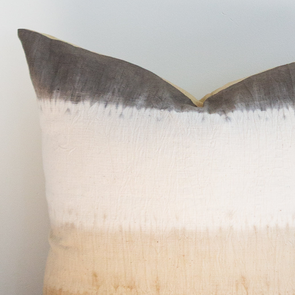 Shibori Gray + Yellow Striped Pillow