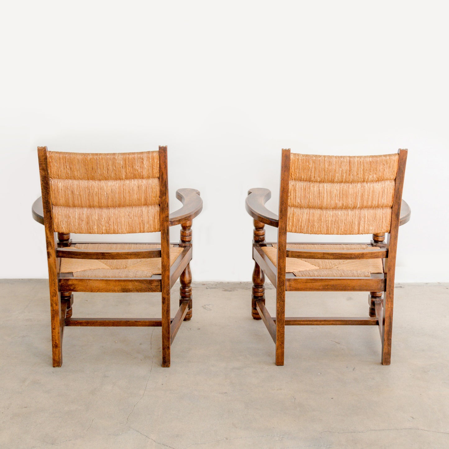 Turned Chestnut Frame + Rush Armchairs