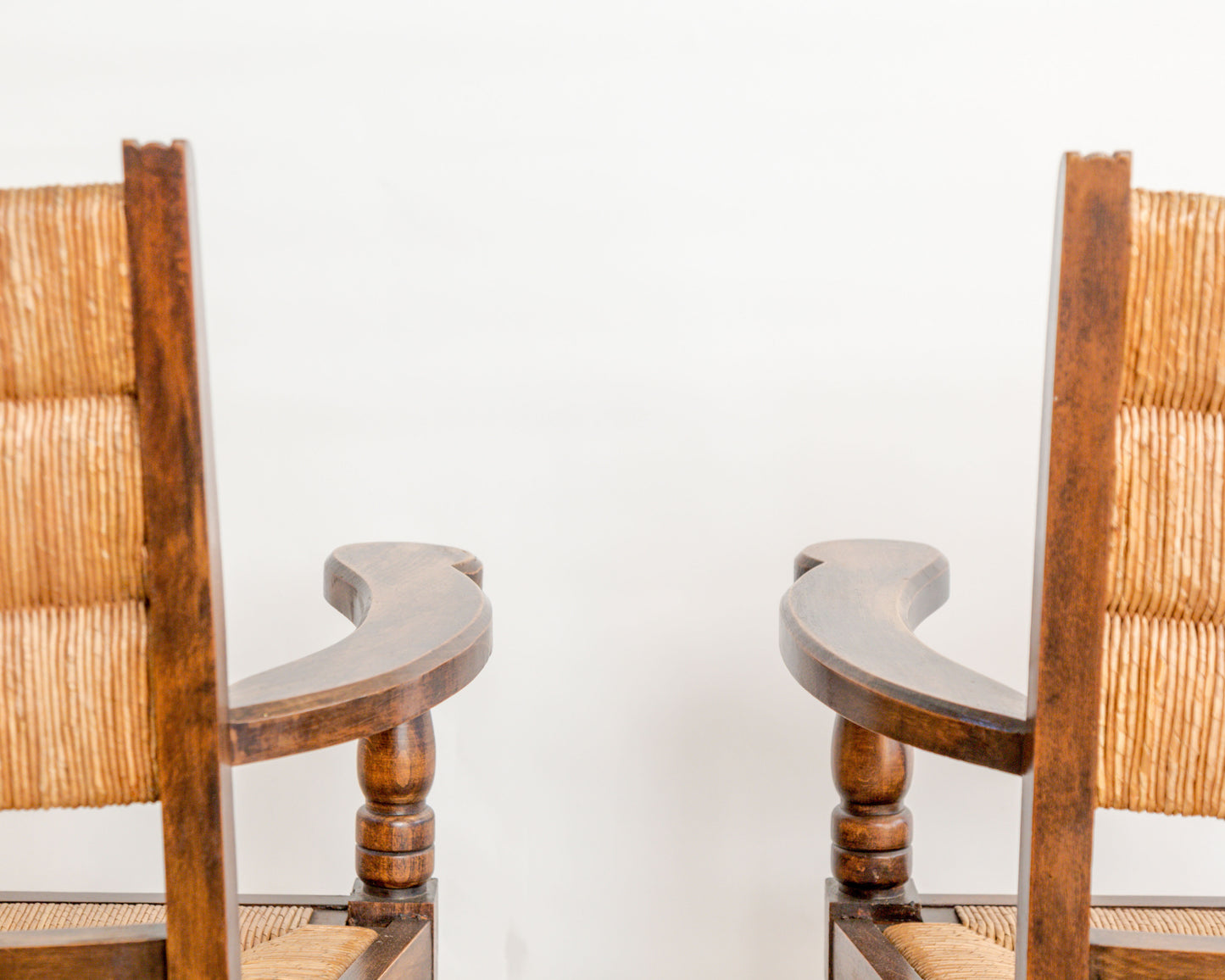 Turned Chestnut Frame + Rush Armchairs