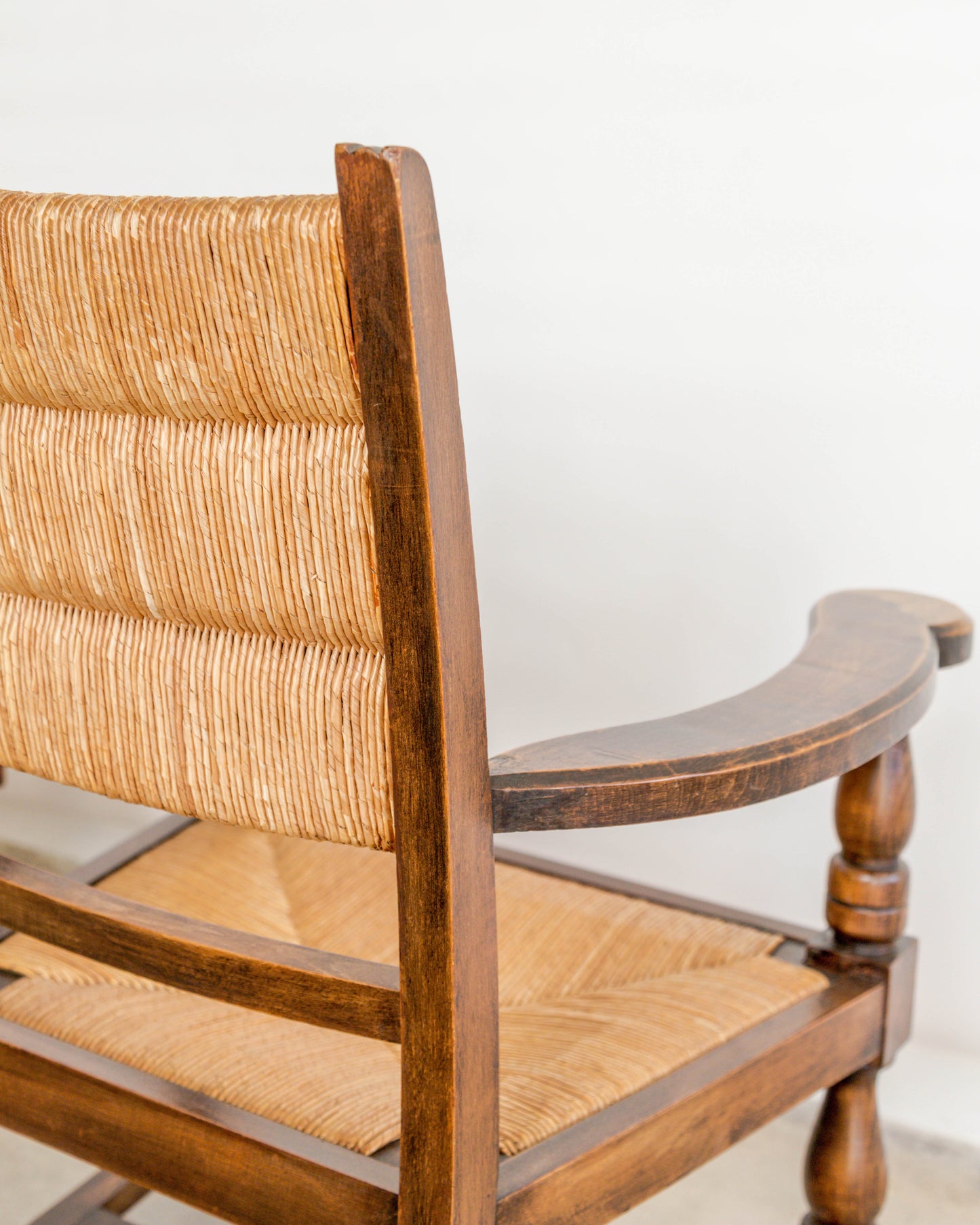 Turned Chestnut Frame + Rush Armchairs