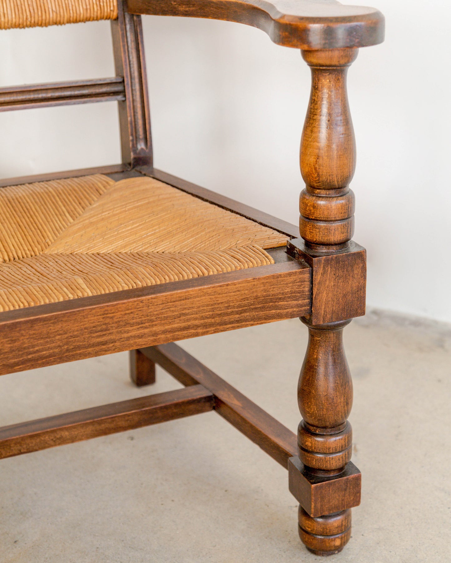 Turned Chestnut Frame + Rush Armchairs
